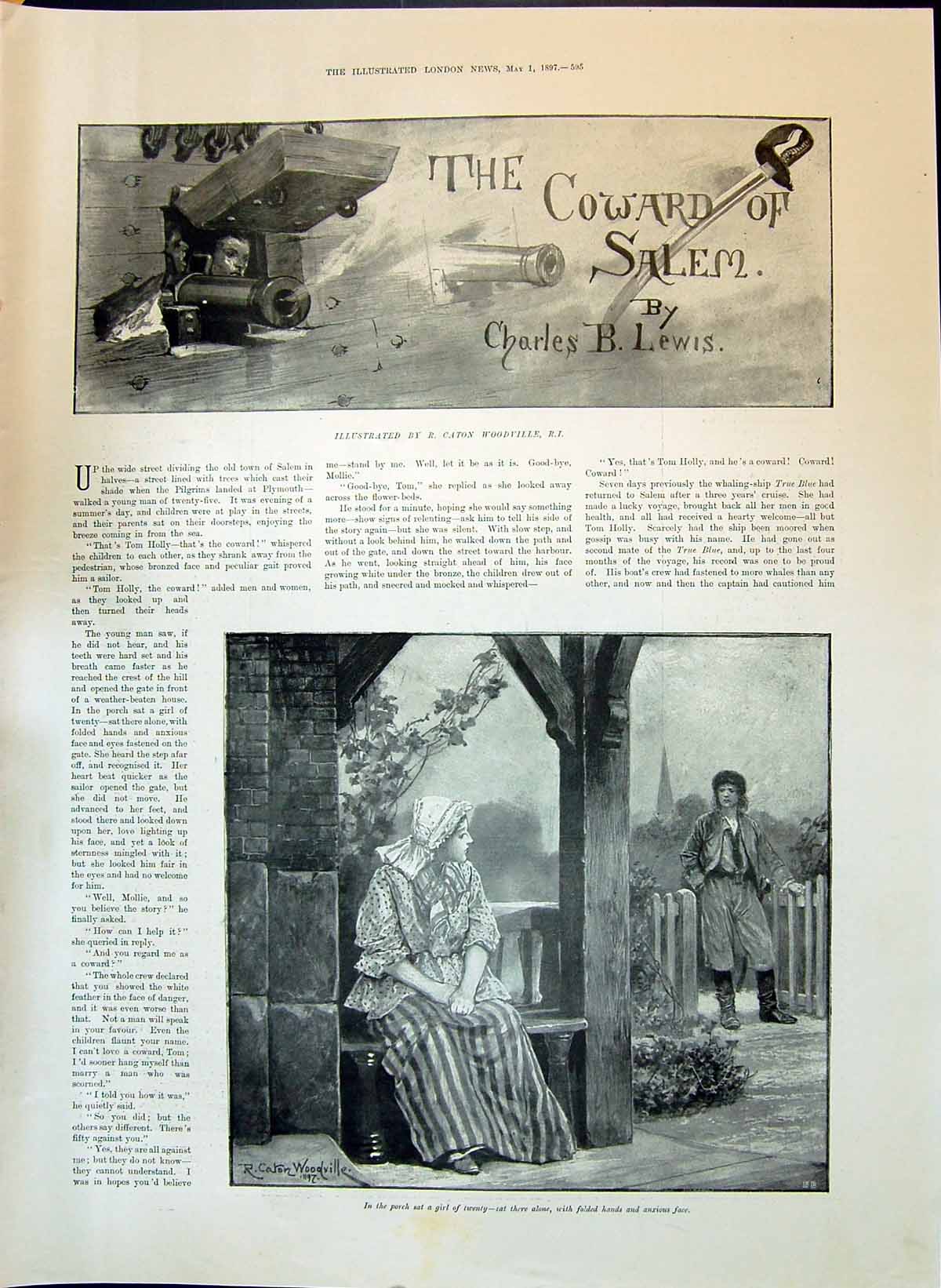 Antique Print 1897 Coward Salem Charles Lewis Illustration Story Woodville 19th