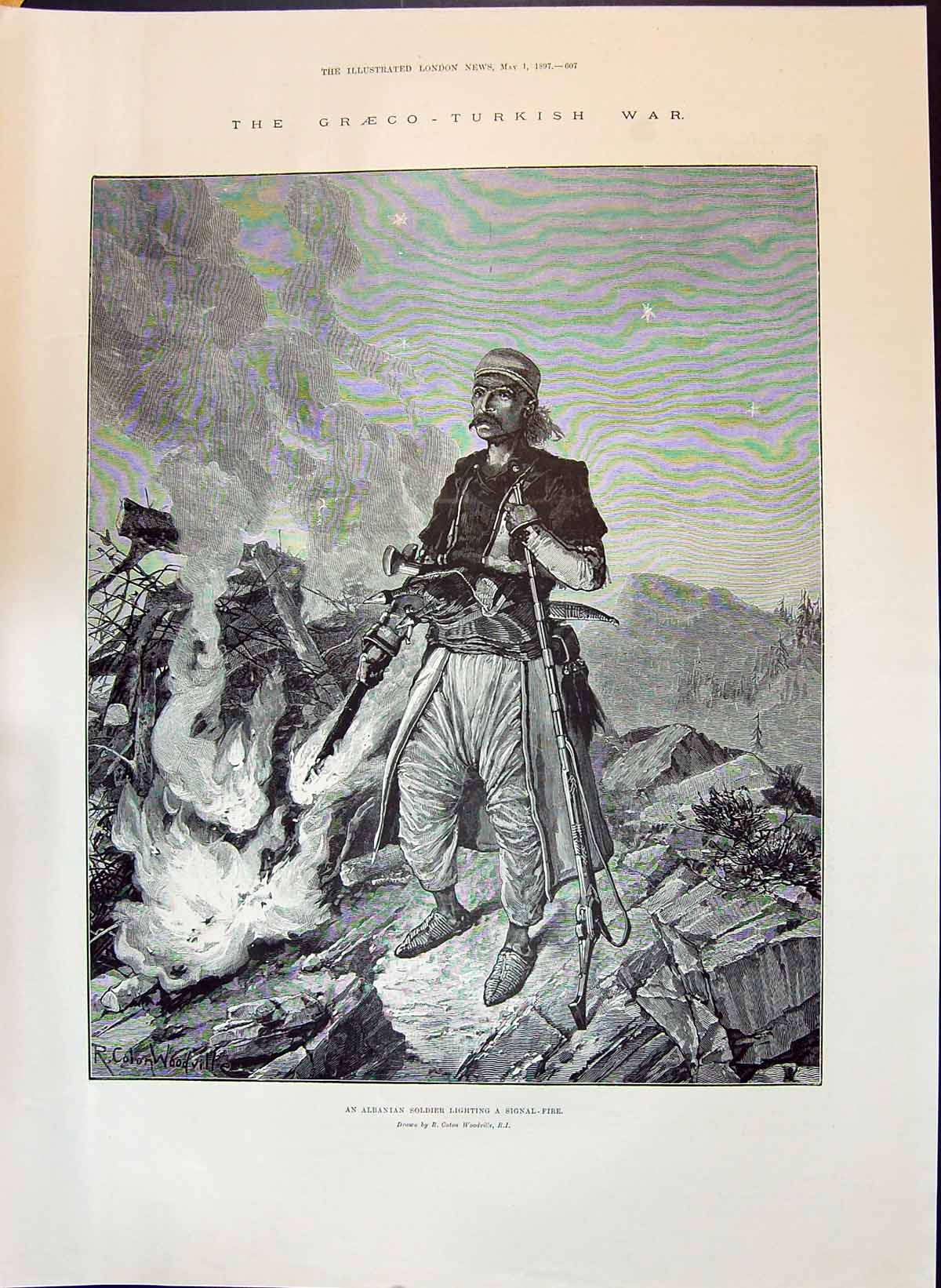 Antique Print 1897 Graeco-Turkish War Albanian Sier Lighting Signal-Fire Wo 19th