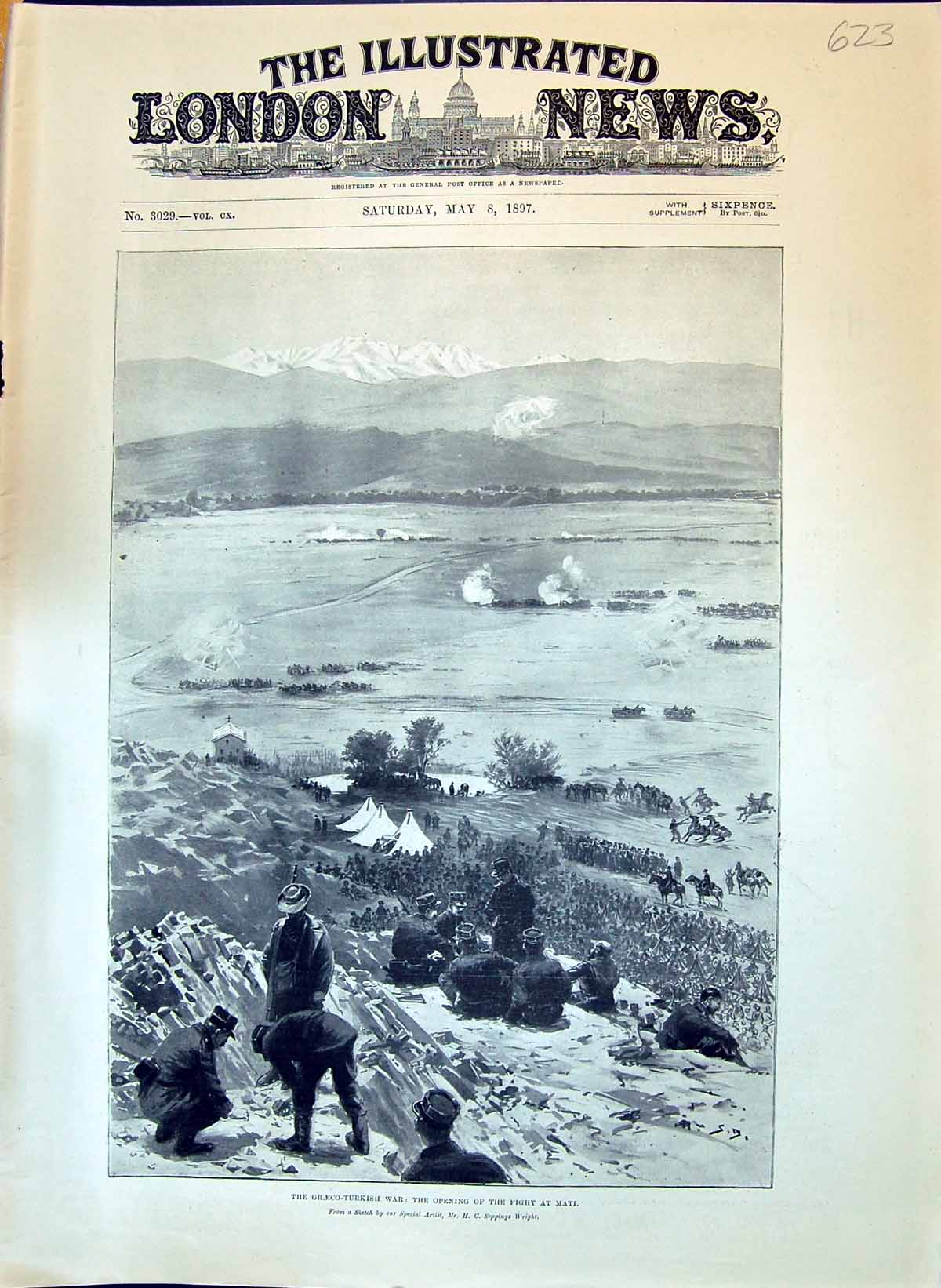 Original Old Antique Print 1897 Graeco-Turkish War Opening The Mati Fight 19th