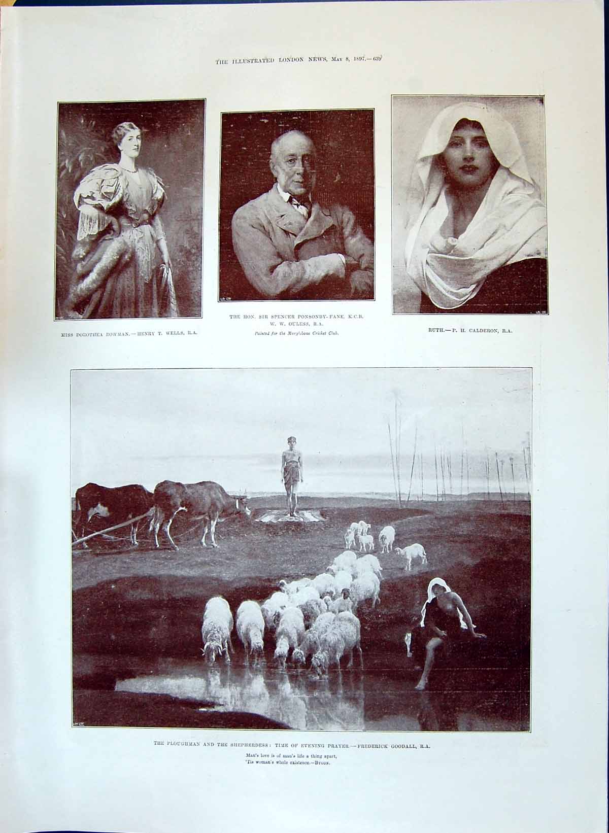Print 1897 Bowman Ponsonby-Fane Calderon Ploughman Shepherdess Goodall Wyllie