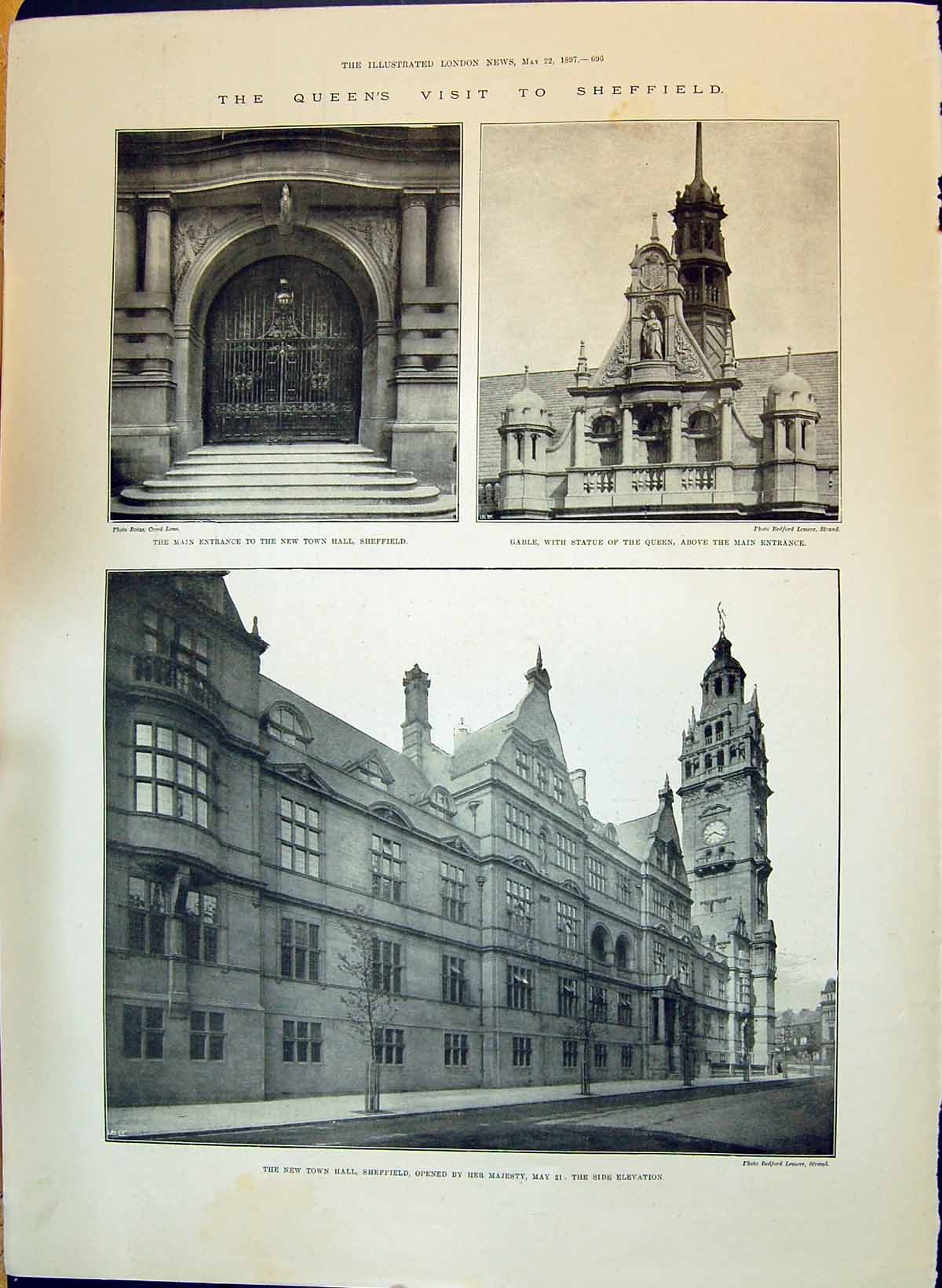 Old 1897 Queen'S Visit Sheffield Town Hall Gable Statue Marriage Fran Victorian