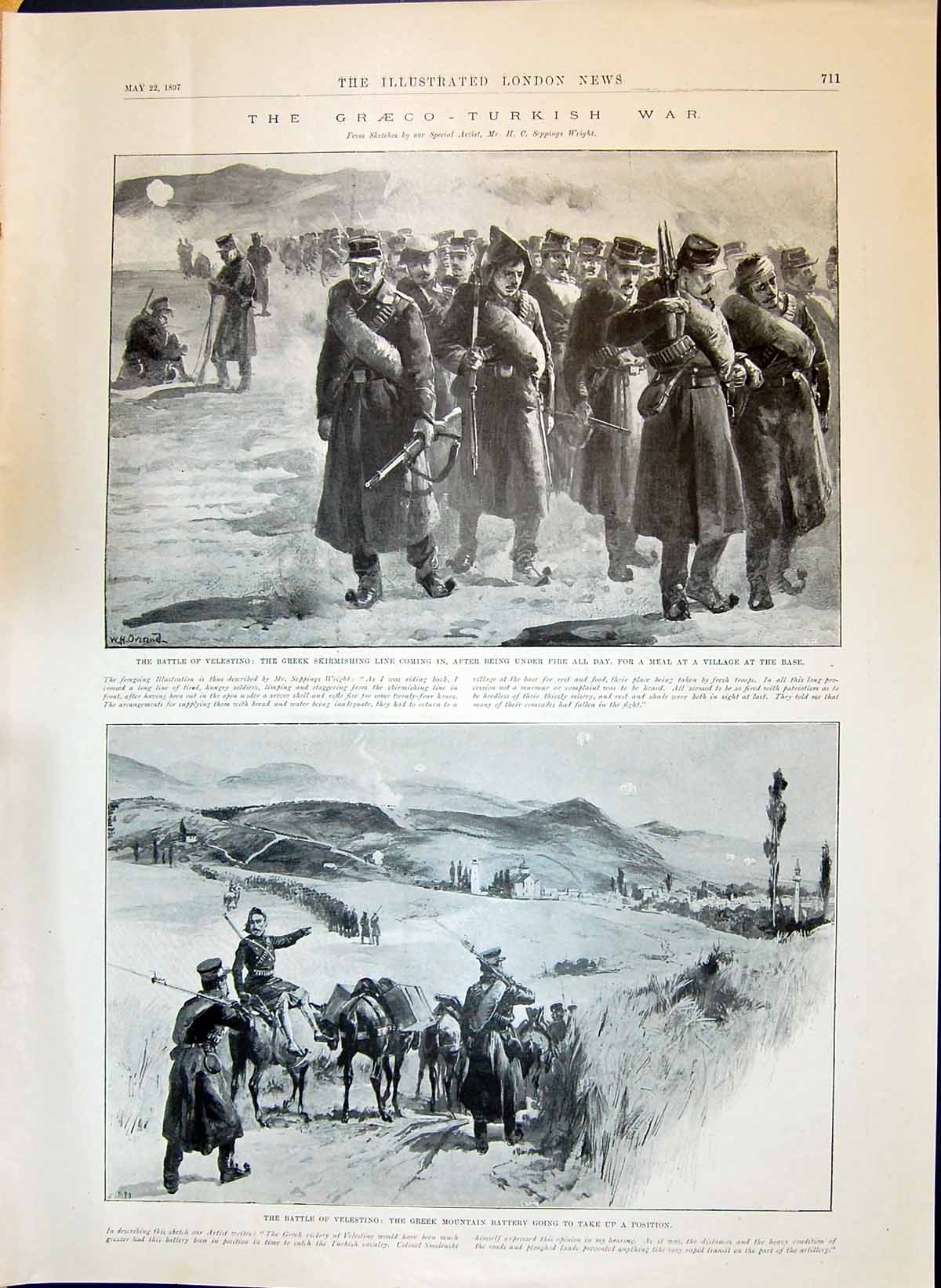 Old 1897 Graeco-Turkish War Velestino Battle Greek Mountain Battery D Victorian