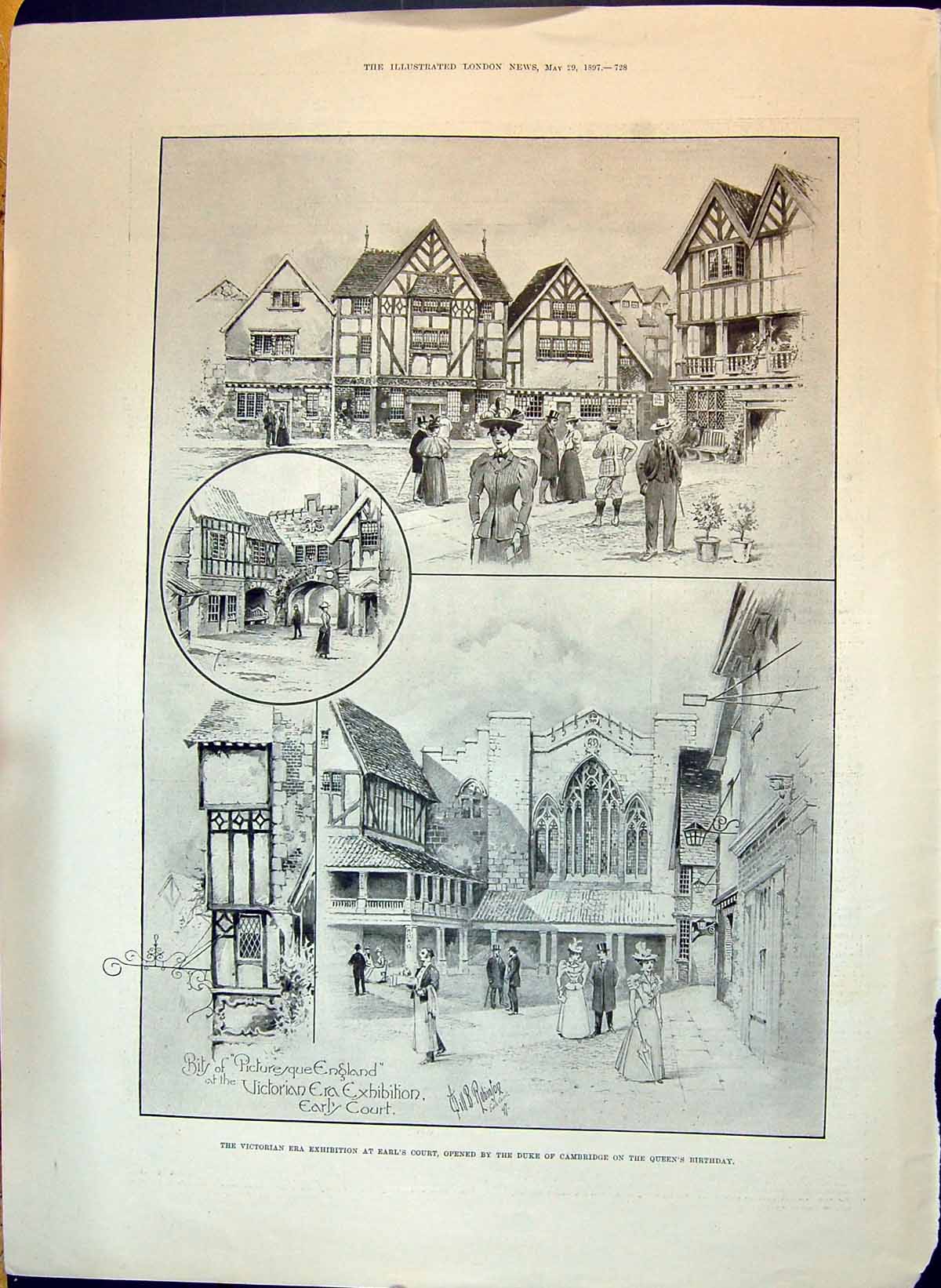 Old Antique Print 1897 Era Exhibition Earl'S Court New Window Canterbury 19th