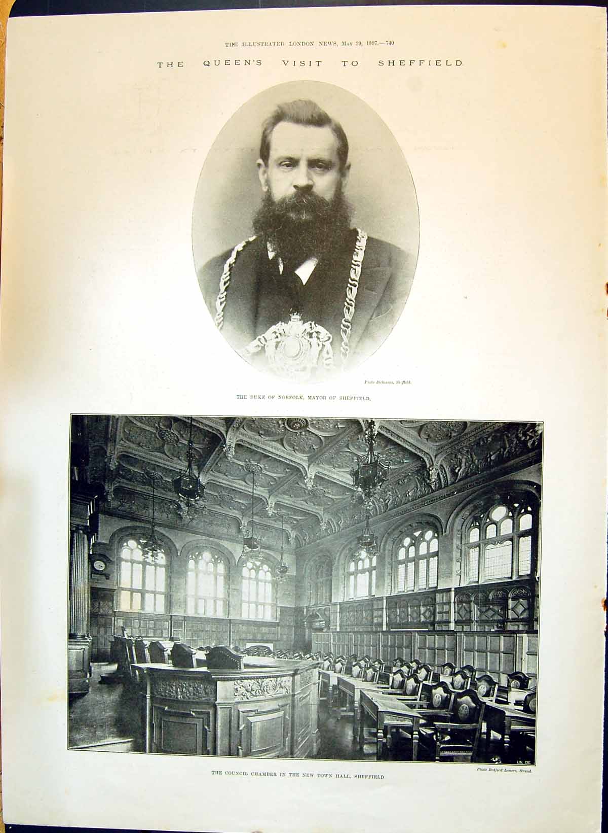 Old 1897 Queen'S Visit To Sheffield Norfolk Duke Mayor Council Chambe Victorian
