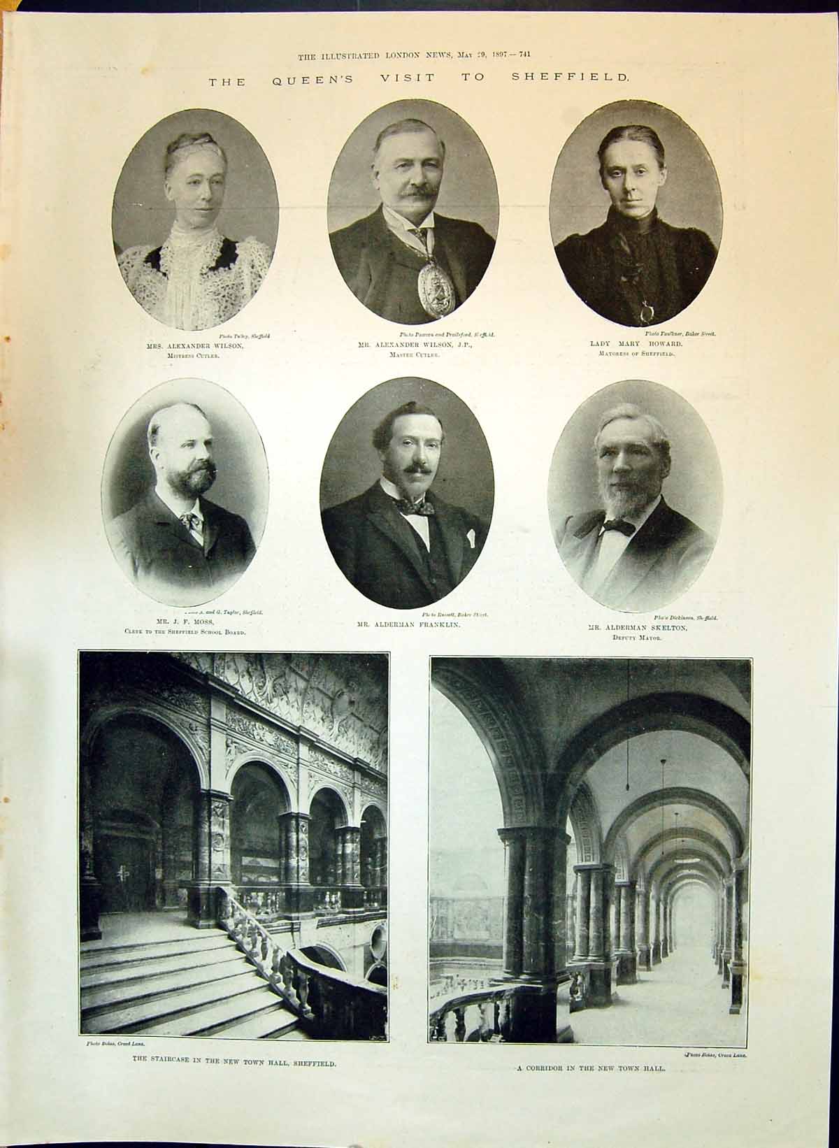 Antique Print 1897 Queen Sheffield Visit Town Hall Skelton Howard Wilson GC
