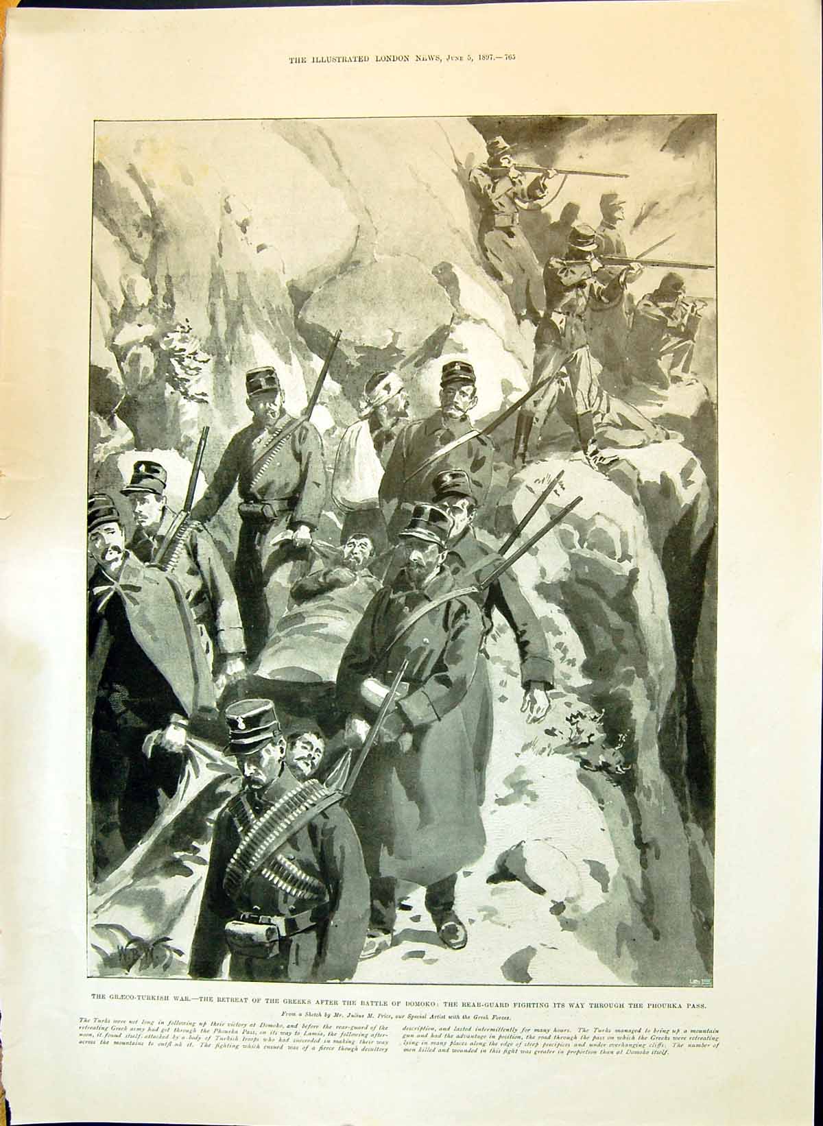 Old 1897 Graeco-Turkish War Greeks Retreat Battle Domoko Phourka Pass Victorian