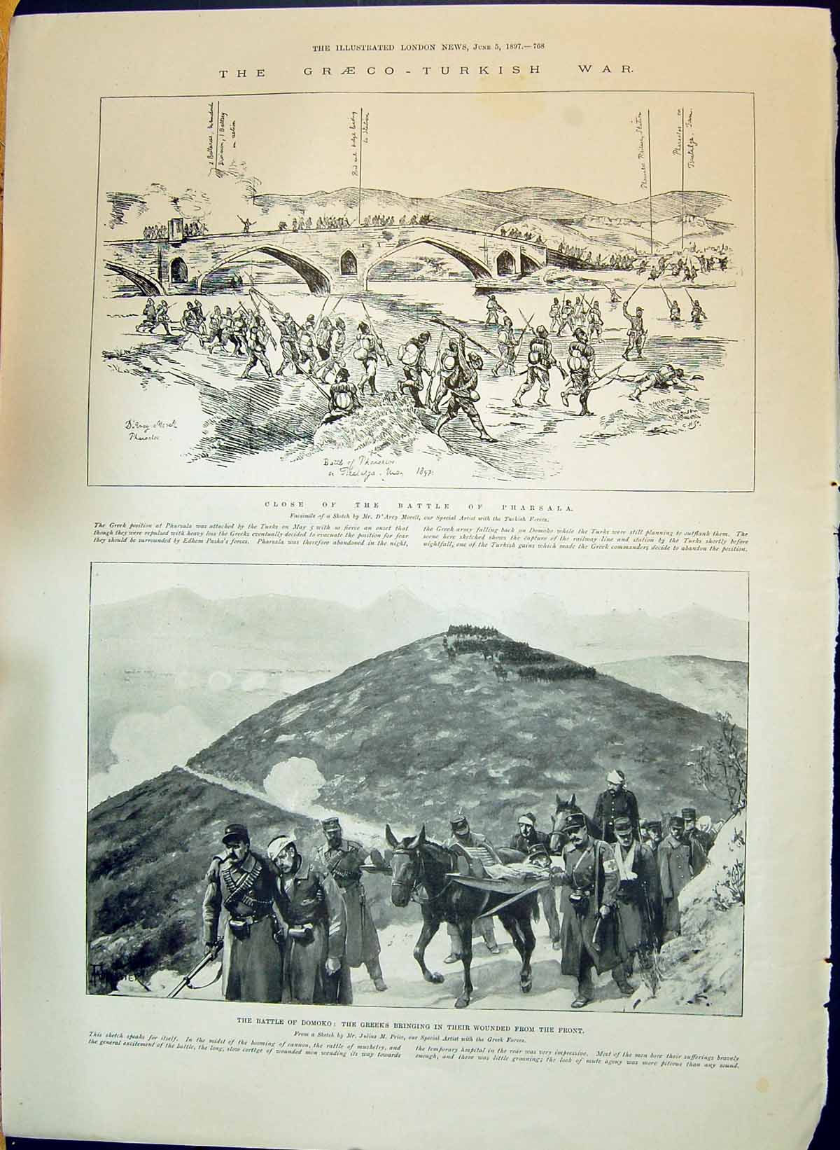 Old 1897 Graeco-Turkish War Pharsala Battle Domoko Greeks Queensferry Victorian