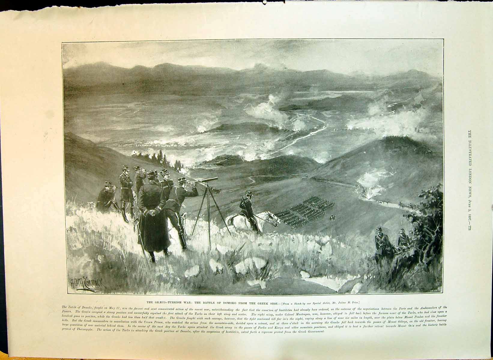 Old 1897 Graeco-Turkish War Domoko Battle Greek Side Pharsala Stulida Victorian