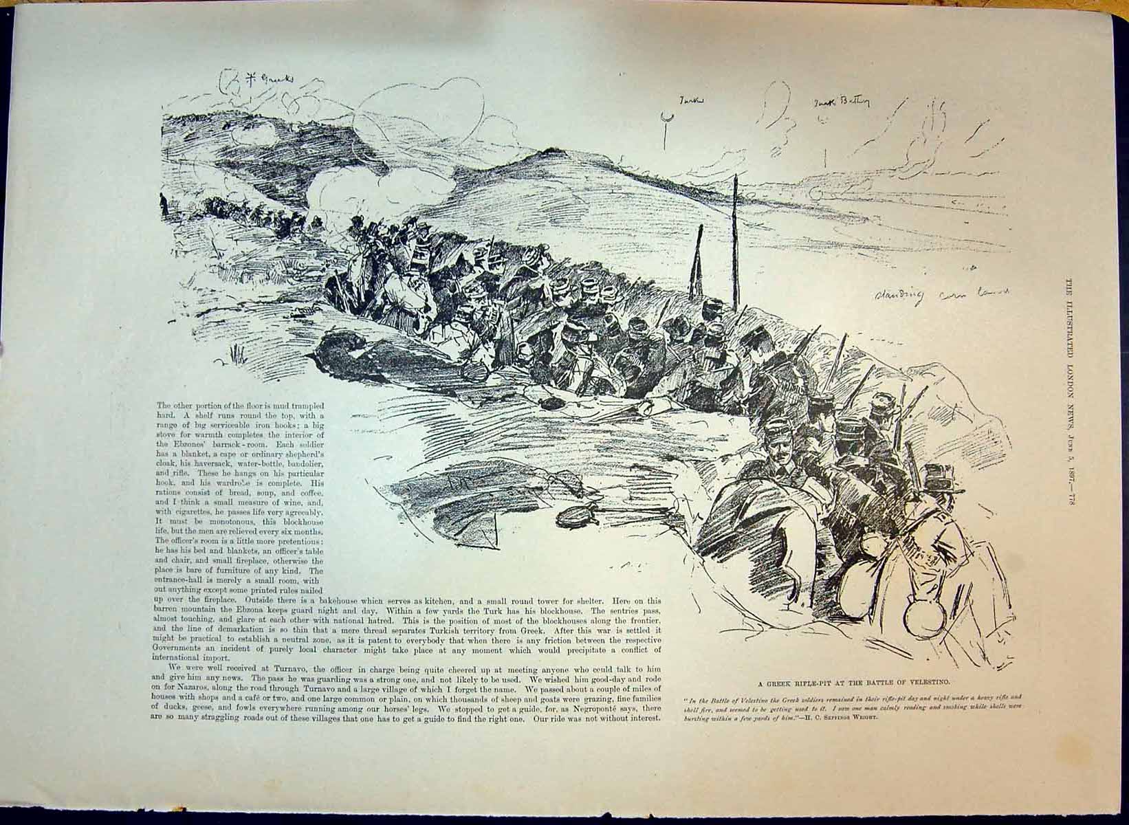 Old 1897 Greek Rifle-Pit Battle Velestino Mati Artillery Officers Wat Victorian