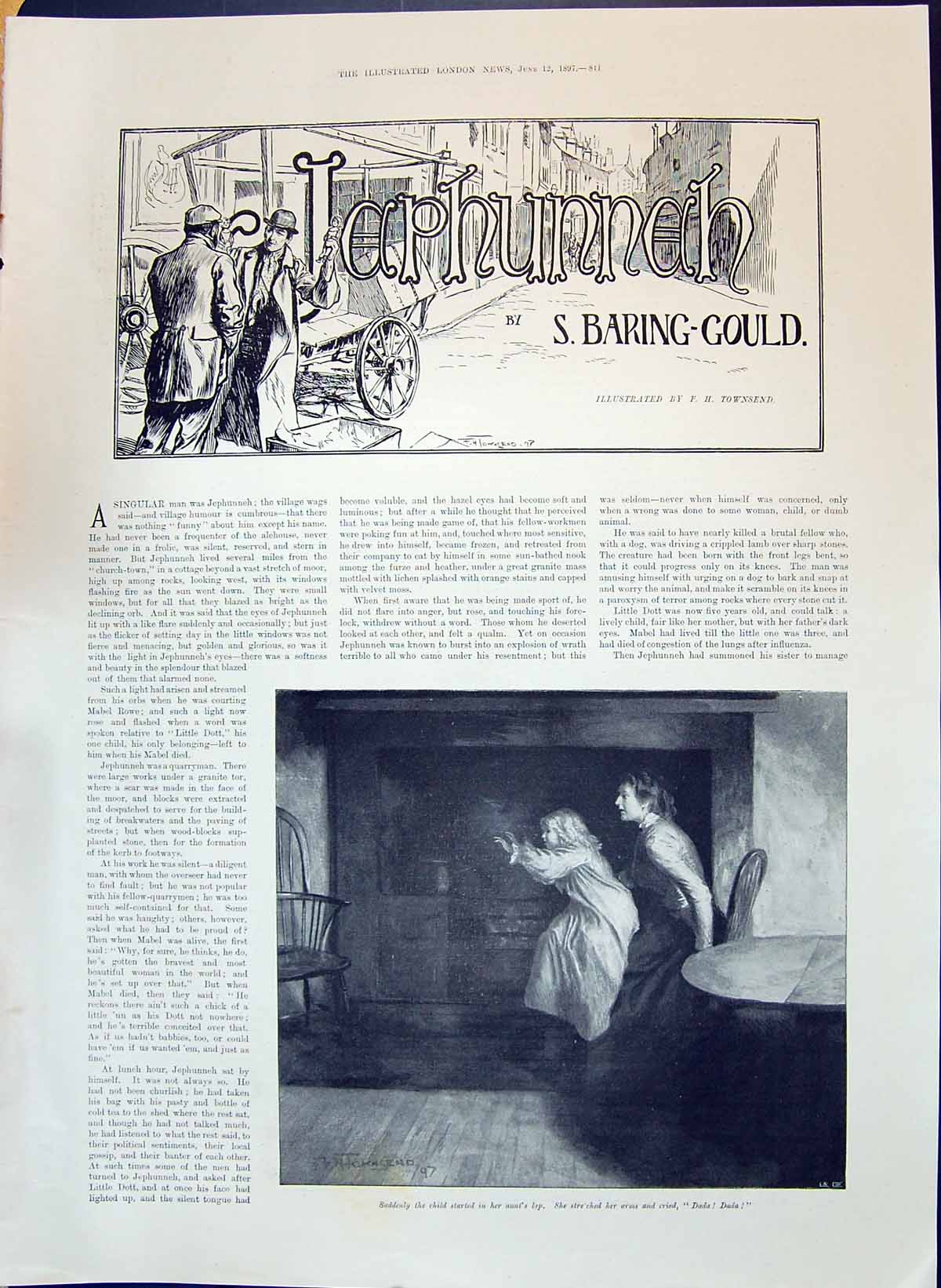 Old Antique Print 1897 Jephunneh Baring-Gould Townsend Illustration Story 19th
