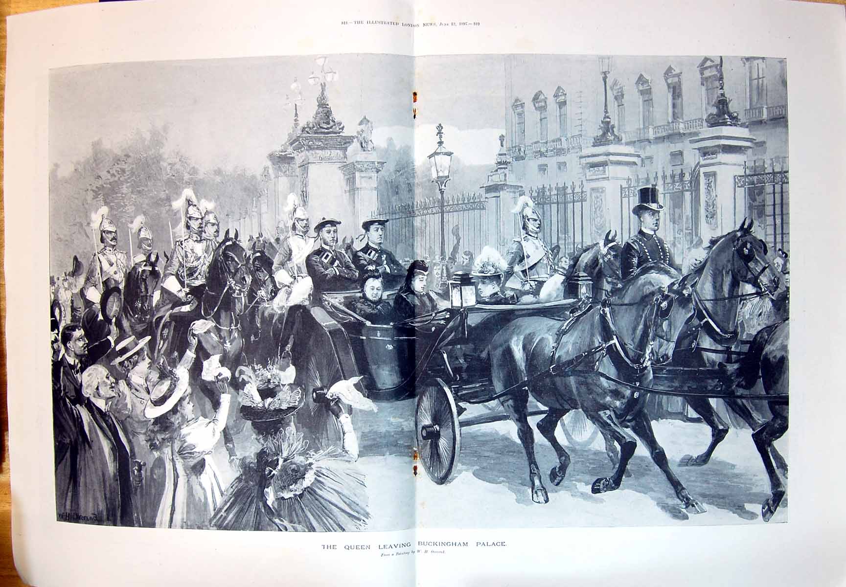 Old 1897 Queen Horses Carriage Leaving Buckingham Palace Overend Pain 19th