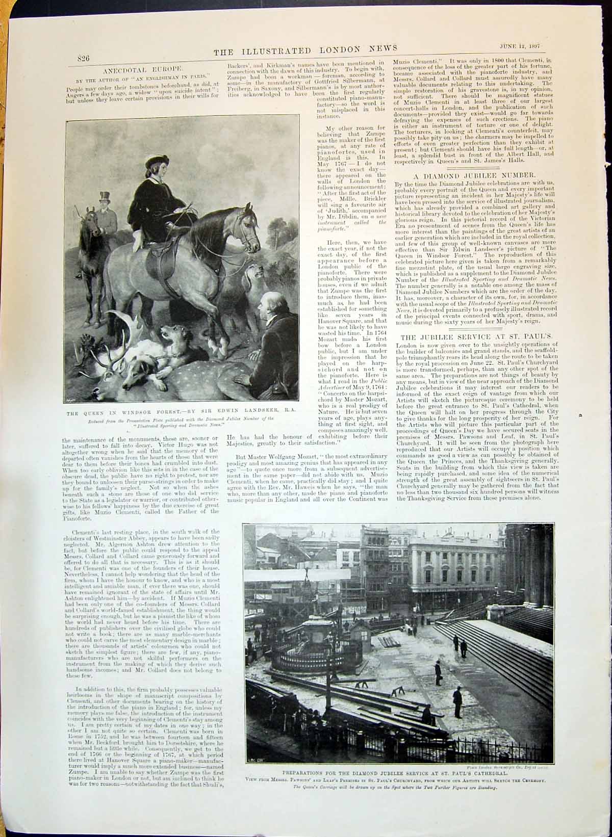 Old 1897 Queen Windsor Forest Landseer Horse Dogs Deer Diamond Jubile Victorian