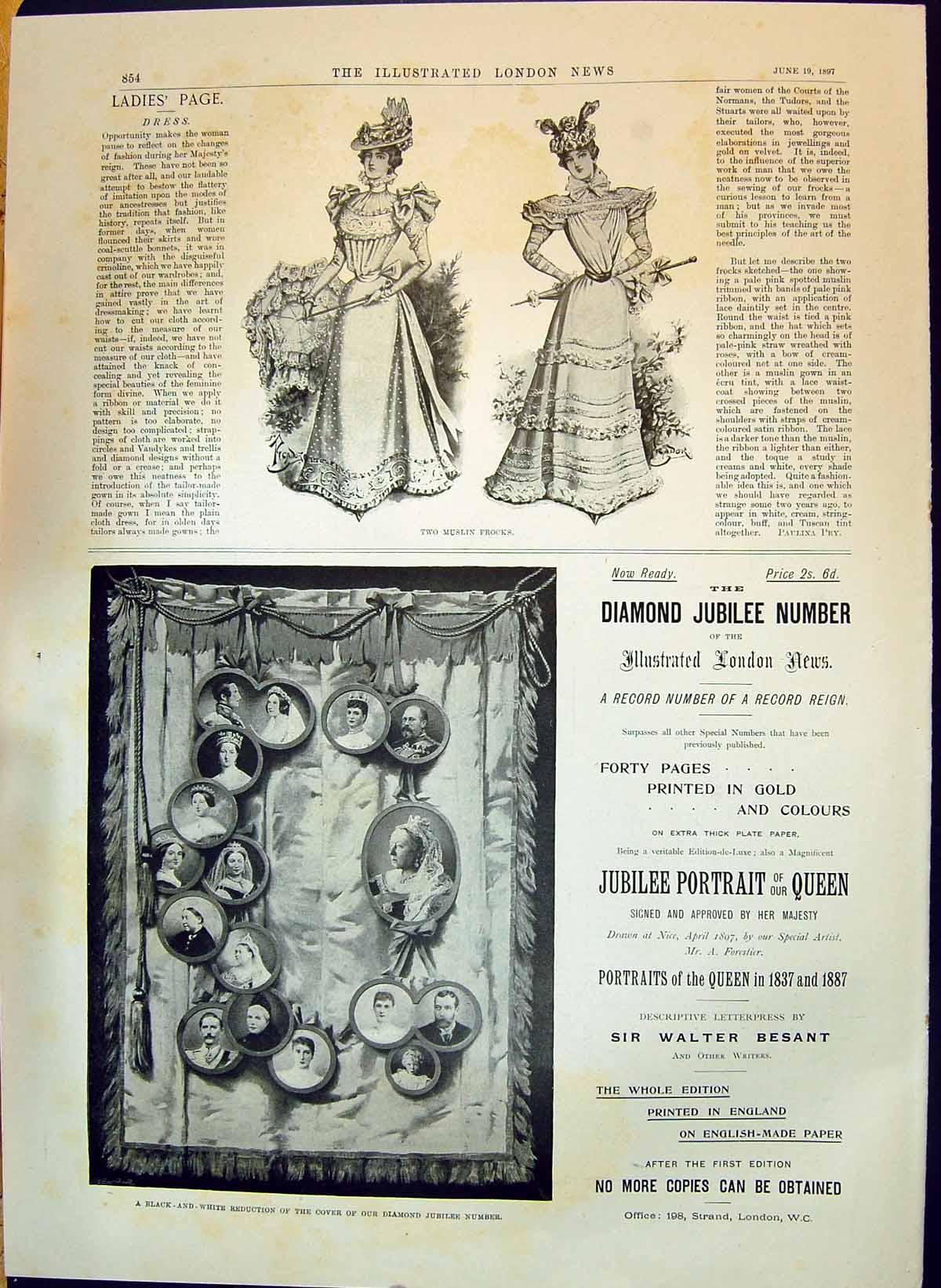 Old 1897 Two Muslim Frocks Ladies Page Diamond Jubilee Number Sir Wal Victorian