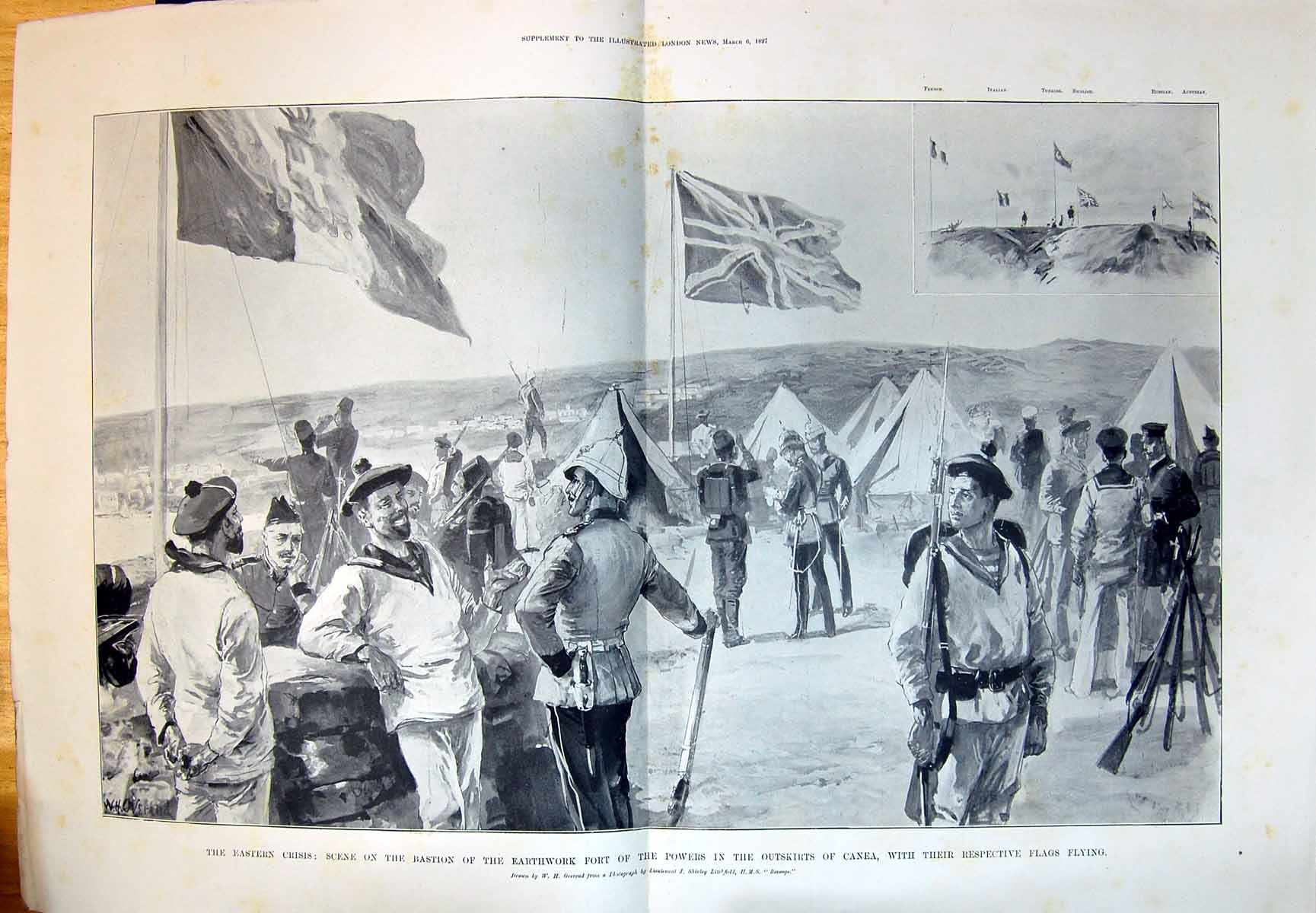 Old 1897 Eastern Crisis Bastion Scene Earthwork Fort Canea OutskirtsVictorian