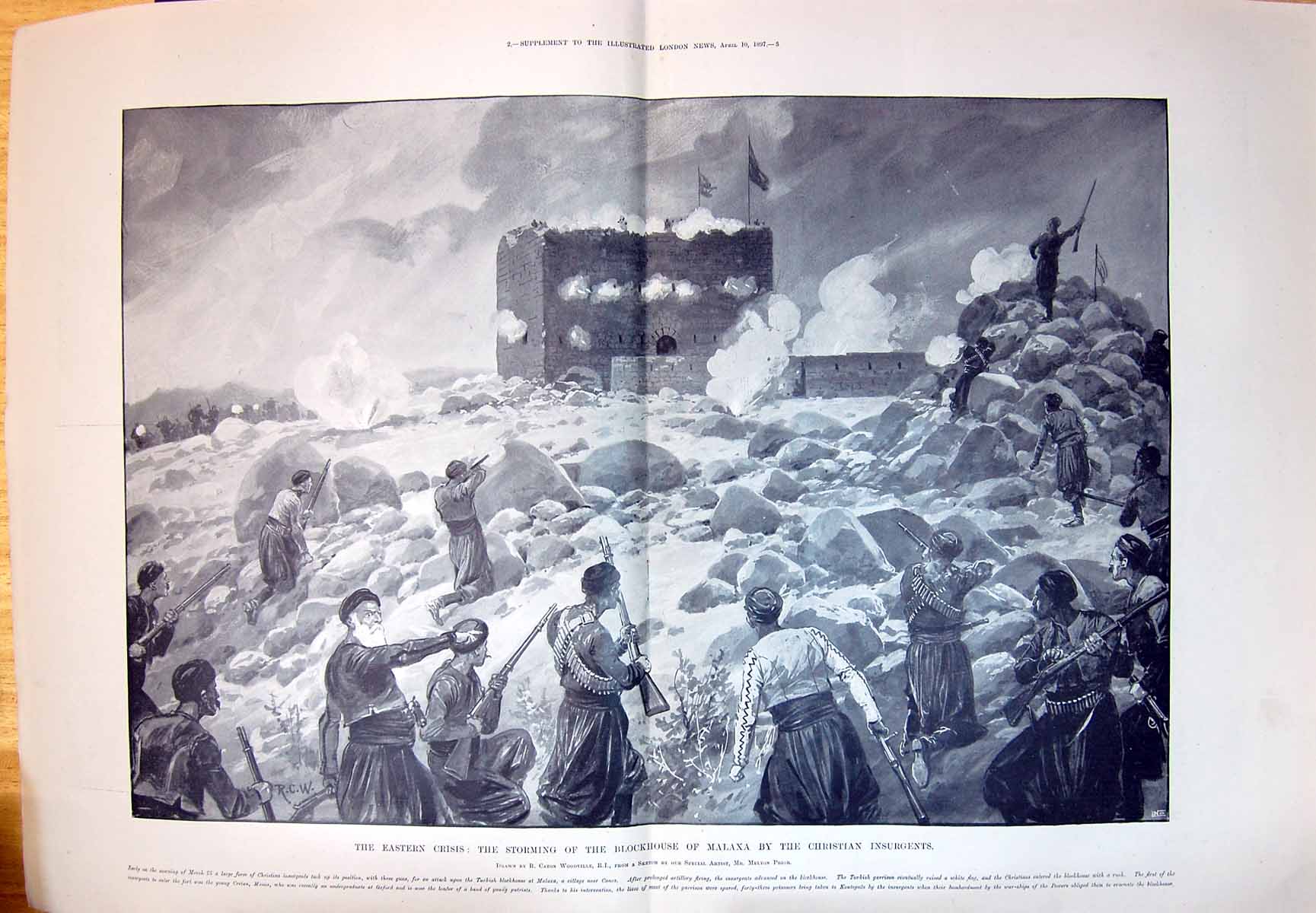 Old Print 1897 Eastern Crisis Storming Blockhouse Malaxa By Christian In 19th