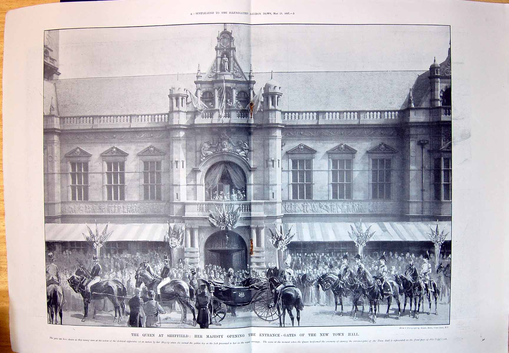 Old Print 1897 Queen At Sheffield Her Majesty Opening Entrance Gates New 19th