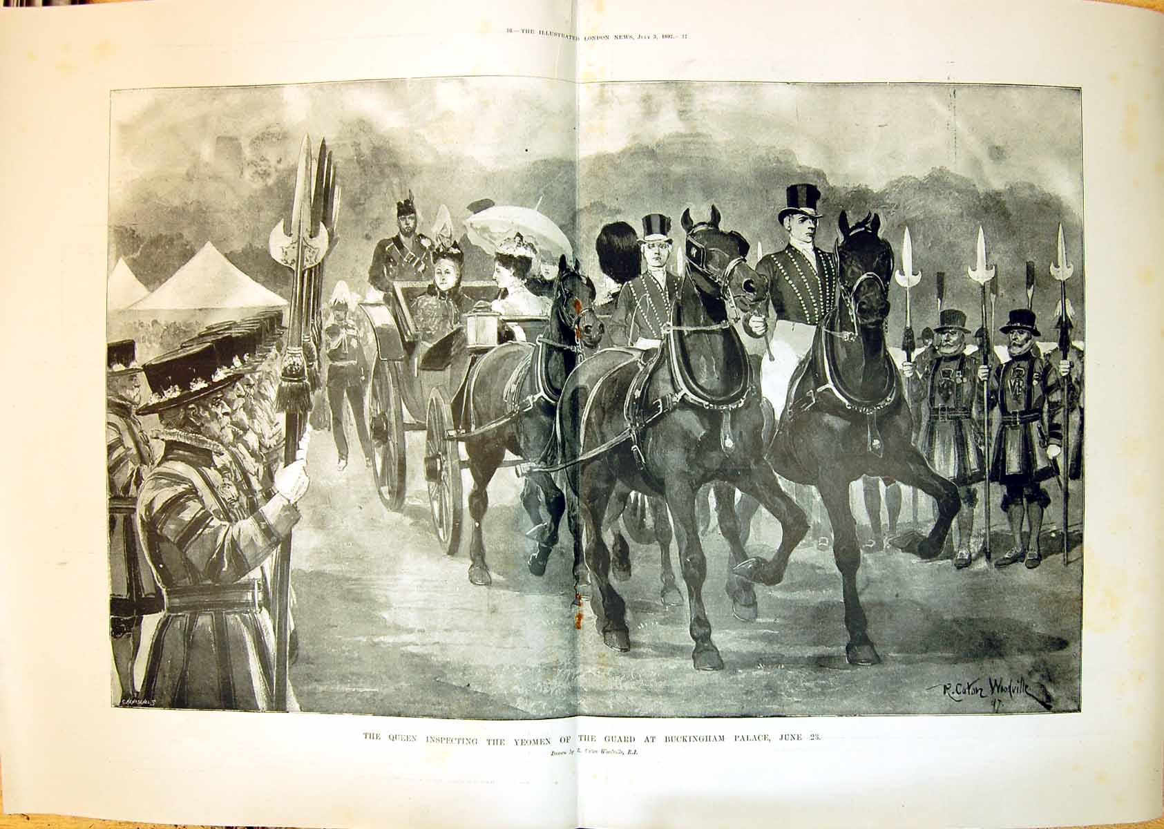 Old 1897 Queen Inspecting Yeomen Guard Buckingham Palace London Engla 0 19th