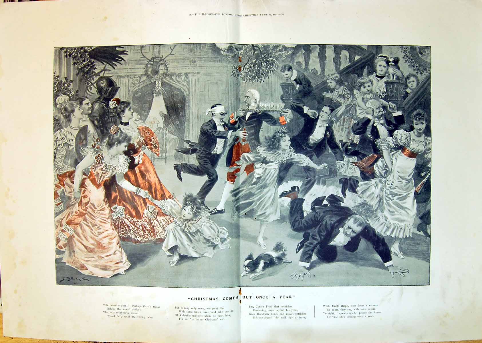 Antique Old Print 1897 Christmas Family Entertainment Children Games Begg 0 19th