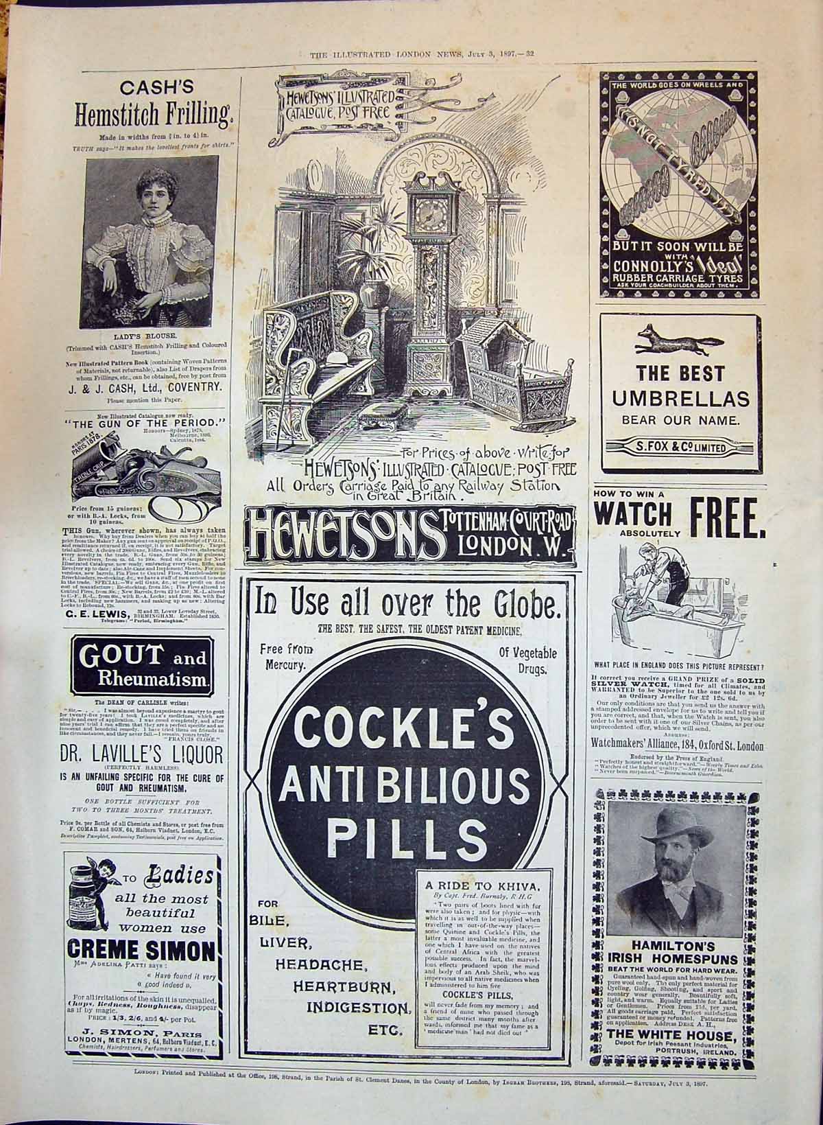 Antique Print 1897 Hewetsons Cockle'S Pills Lewis Gun Hamilton Cräme Simon 19th