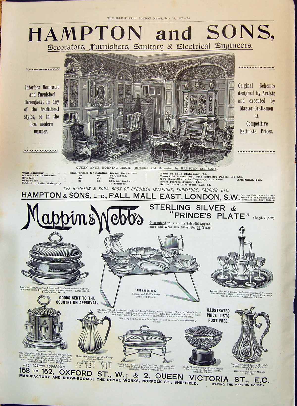 Old 1897 Advertisement Hampton Decorators Mappin Webb Sterling Silver Victorian