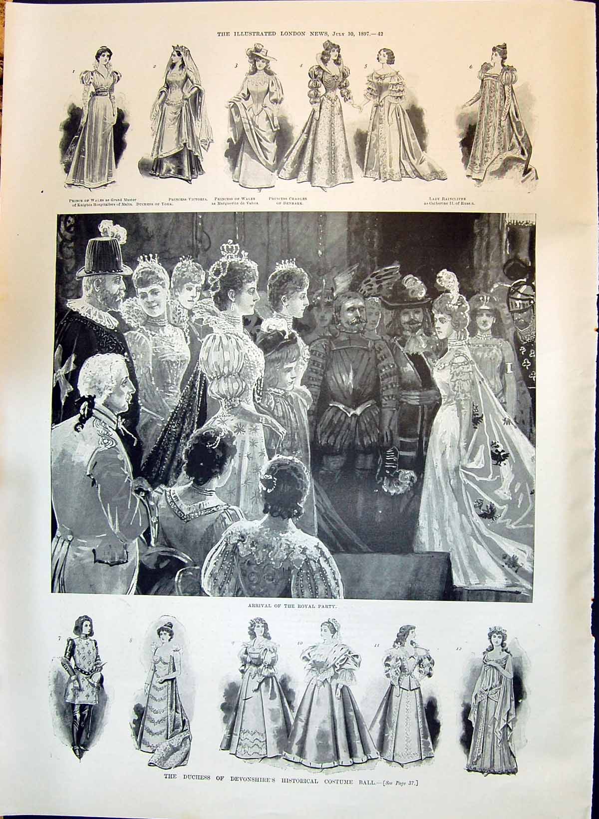 Old 1897 Duchess Devonshire Costume Ball Princess Raincliffe Hill Ade Victorian