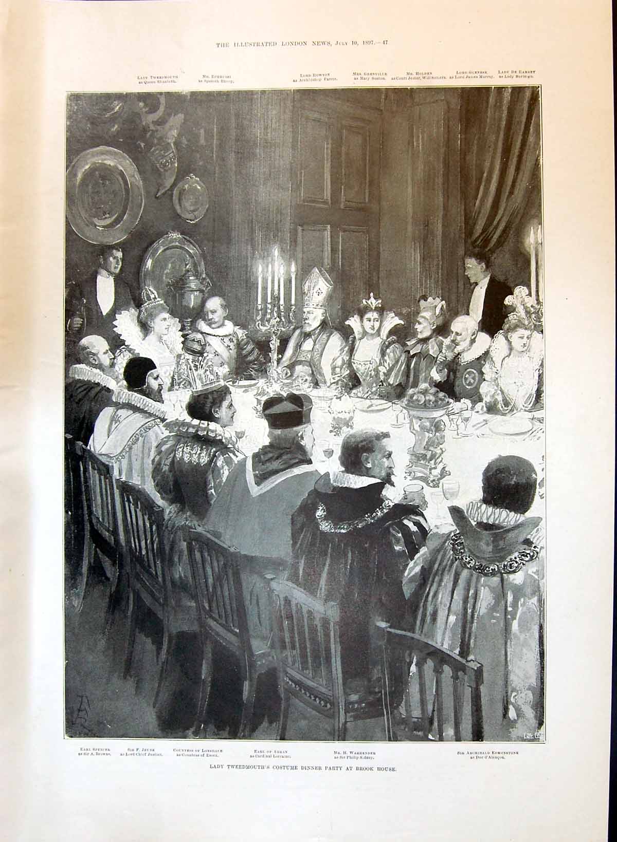 Old Print 1897 Tweedmouth Costume Brook Jeune Arran Hen Ramsey Aldershot 19th