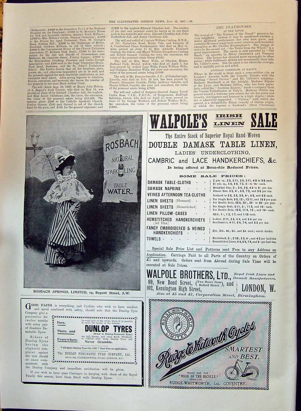Antique Print 1897 Rosbach Spring Water Walpole Sale Rudge Whitworth Dunlop