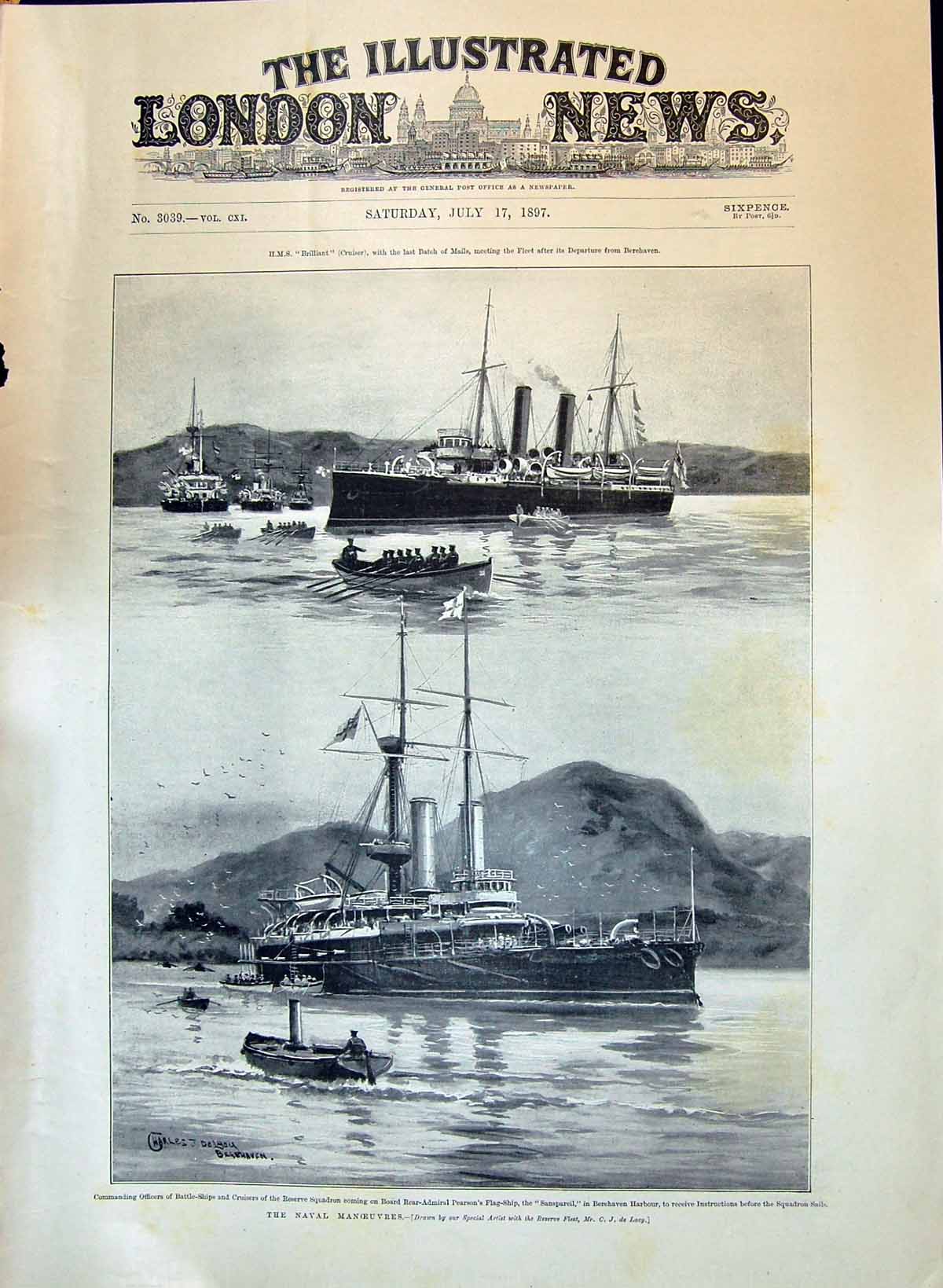 Old 1897 Naval Manoeuvres Ships Pearson Sanspareil Berehaven Harbour Victorian