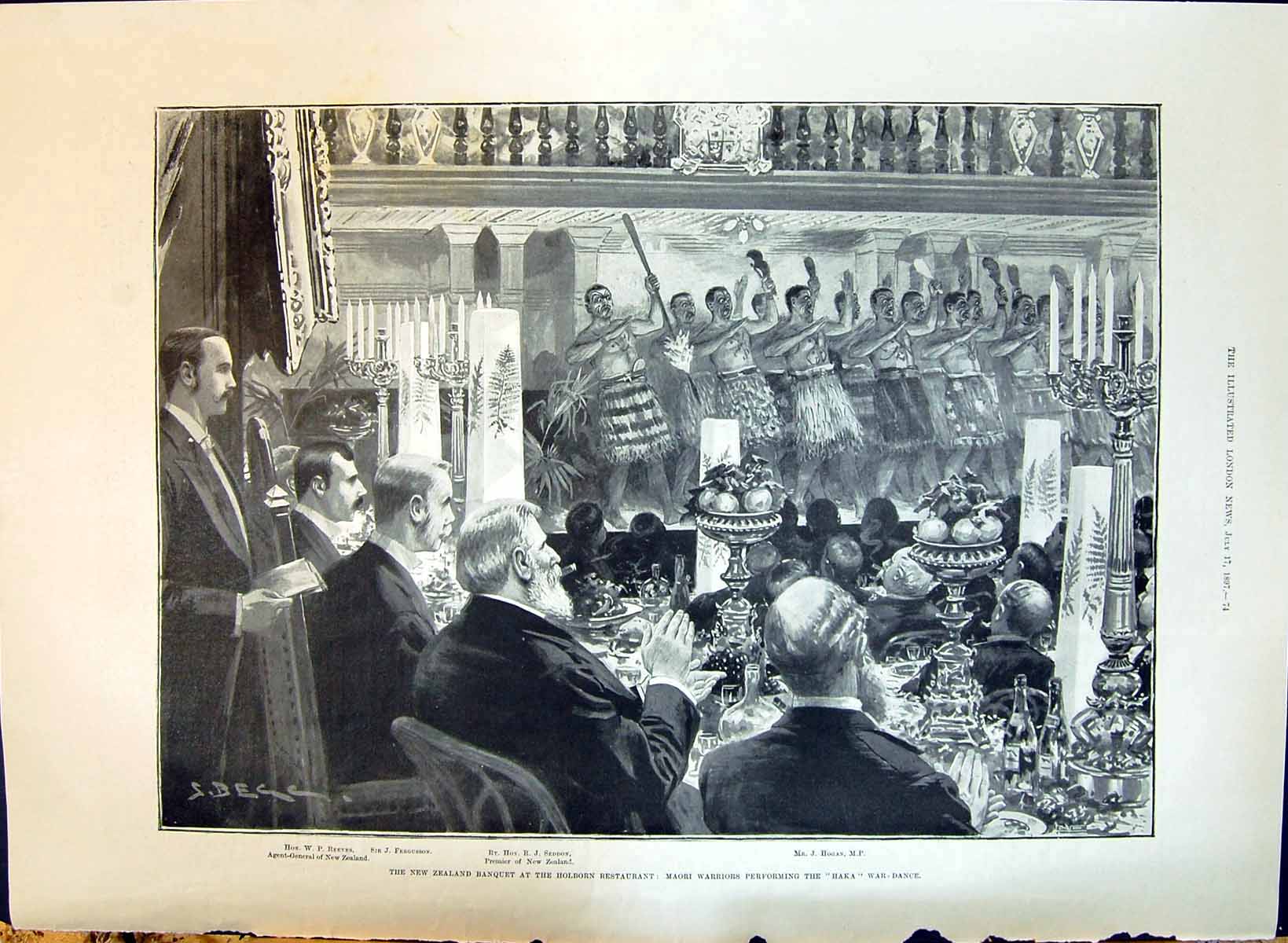 Old 1897 New Zealand Banquet Holborn Restaurant Maori Warriors Hogan Victorian