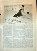 Antique Old Print 1897 Little Girl Seal Tynan Story Children Boat Sea Scene