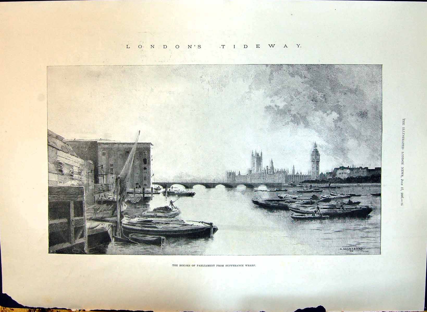 Old 1897 London Houses Parliament Sufferance Wharf Lambeth Brewers Ar Victorian