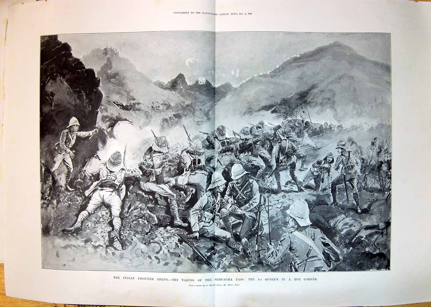 Old 1897 Indian Frontier War Scene Taking Sempagha Pass Queen'S SiVictorian