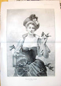 Old Print 1897 Ballavoine Portrait Beautiful Woman Birds Cage Playmates 19th