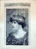 Antique Old Print 1897 Portrait Mistletoe Queen Beautiful Woman Christmas 19th