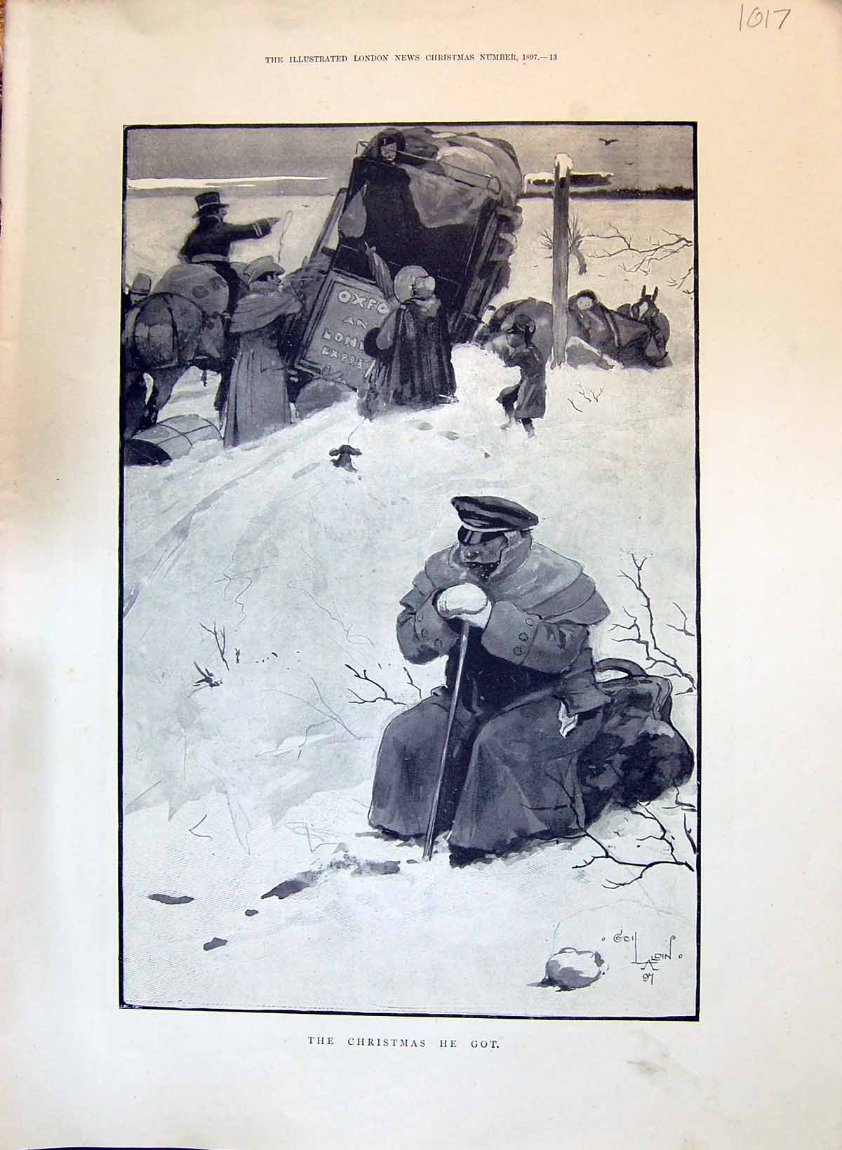 Antique Print 1897 Siers Christmas London Express Transport Christmas Mi 19th