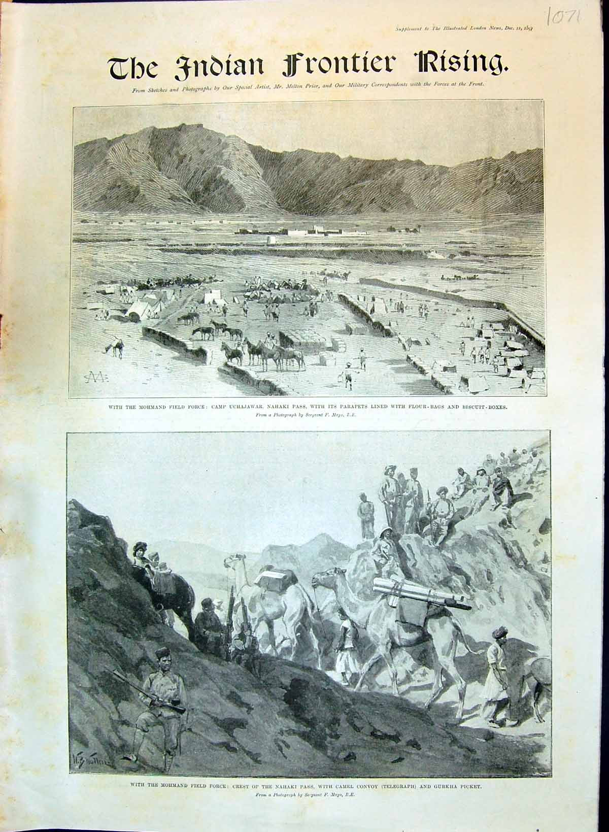 Old 1897 Indian Frontier Rising Mohmand Field Force Camp Uchajawar Na 19th