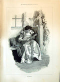 Old 1897 Woman Musical Serenade Man Axe Camp Fire Illustration Morley Victorian