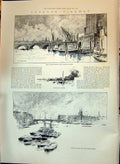 Old 1897 London Charing Cross Railway Bridge Cleopatras Needle Blackf Victorian