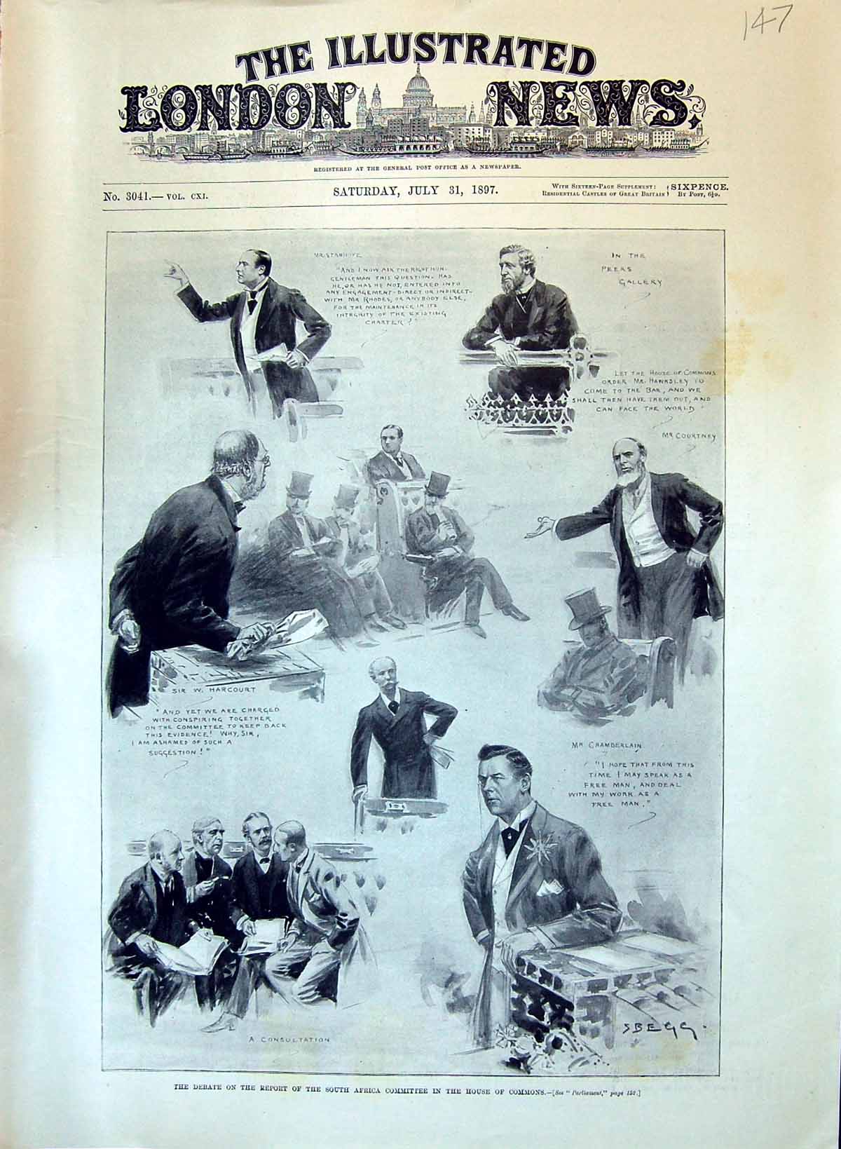 Old 1897 Debate Africa Committee House Commons Harcourt Chamberlain C Victorian
