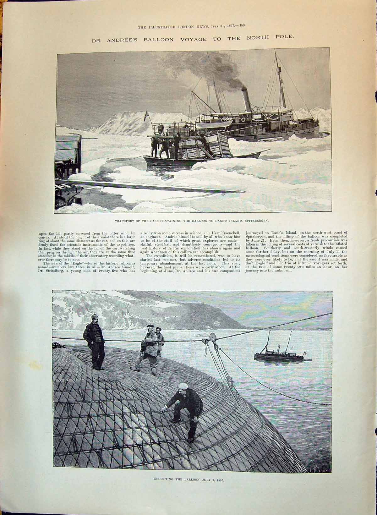 Old 1897 Andree Ballon North Pole Dane'S Island Spitbergen Testing Ea Victorian
