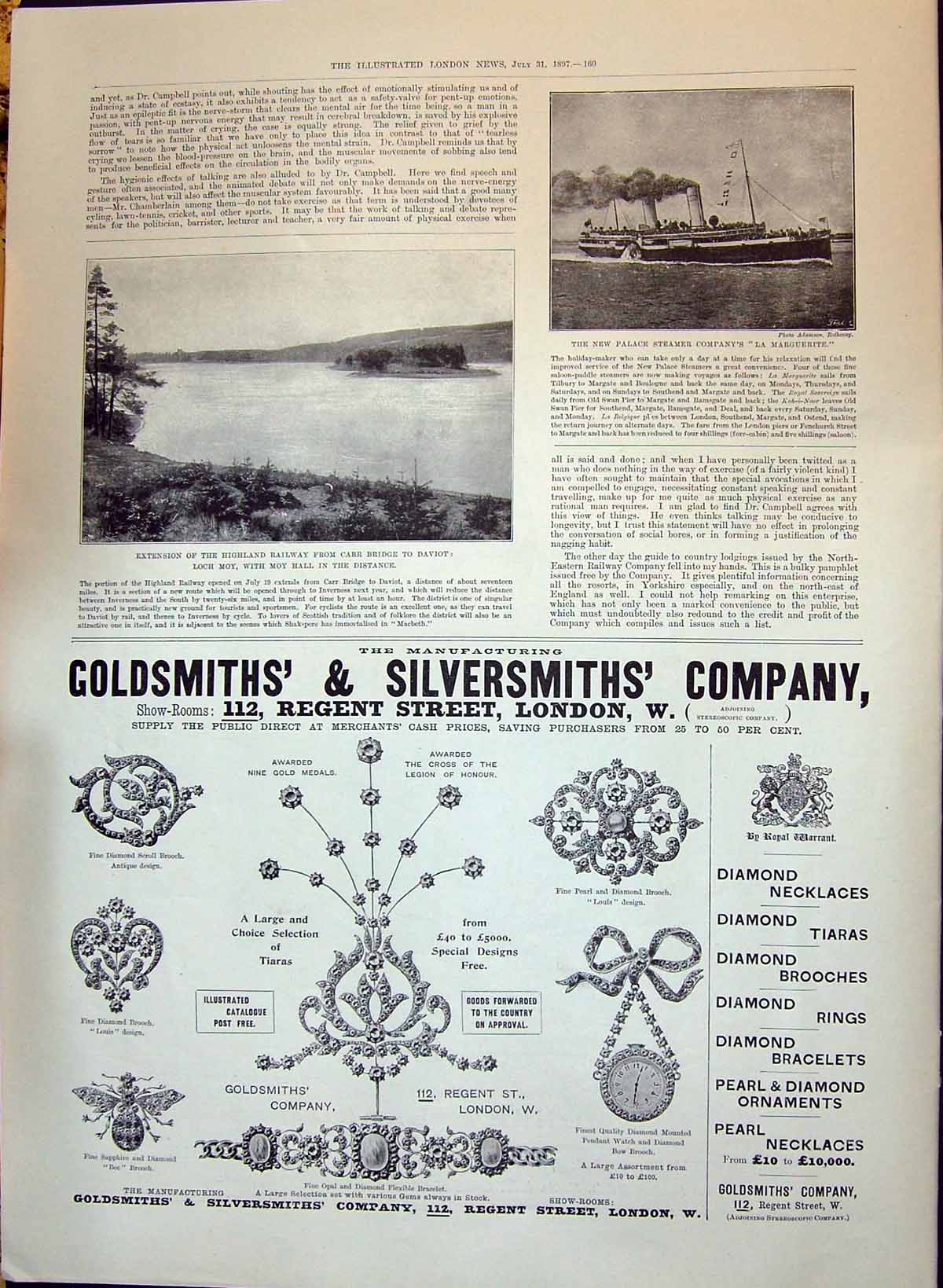 Old 1897 Palace Steamer Ship Marguerite Highland Railway Loch Moy Gol Victorian