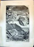 Old 1897 Clovelly Houses Boats Harbour Man Uniform River Scene Nantes Victorian
