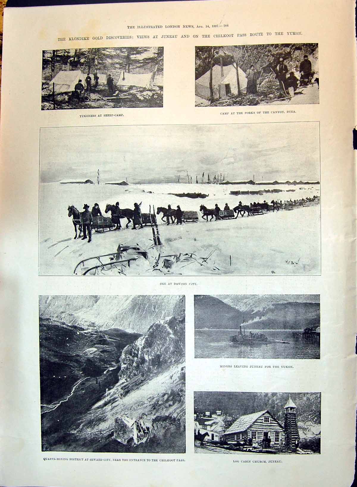 Antique Print 1897 Klondike GYukon Sheep Camp Ore Dawson Juneau Don Castill