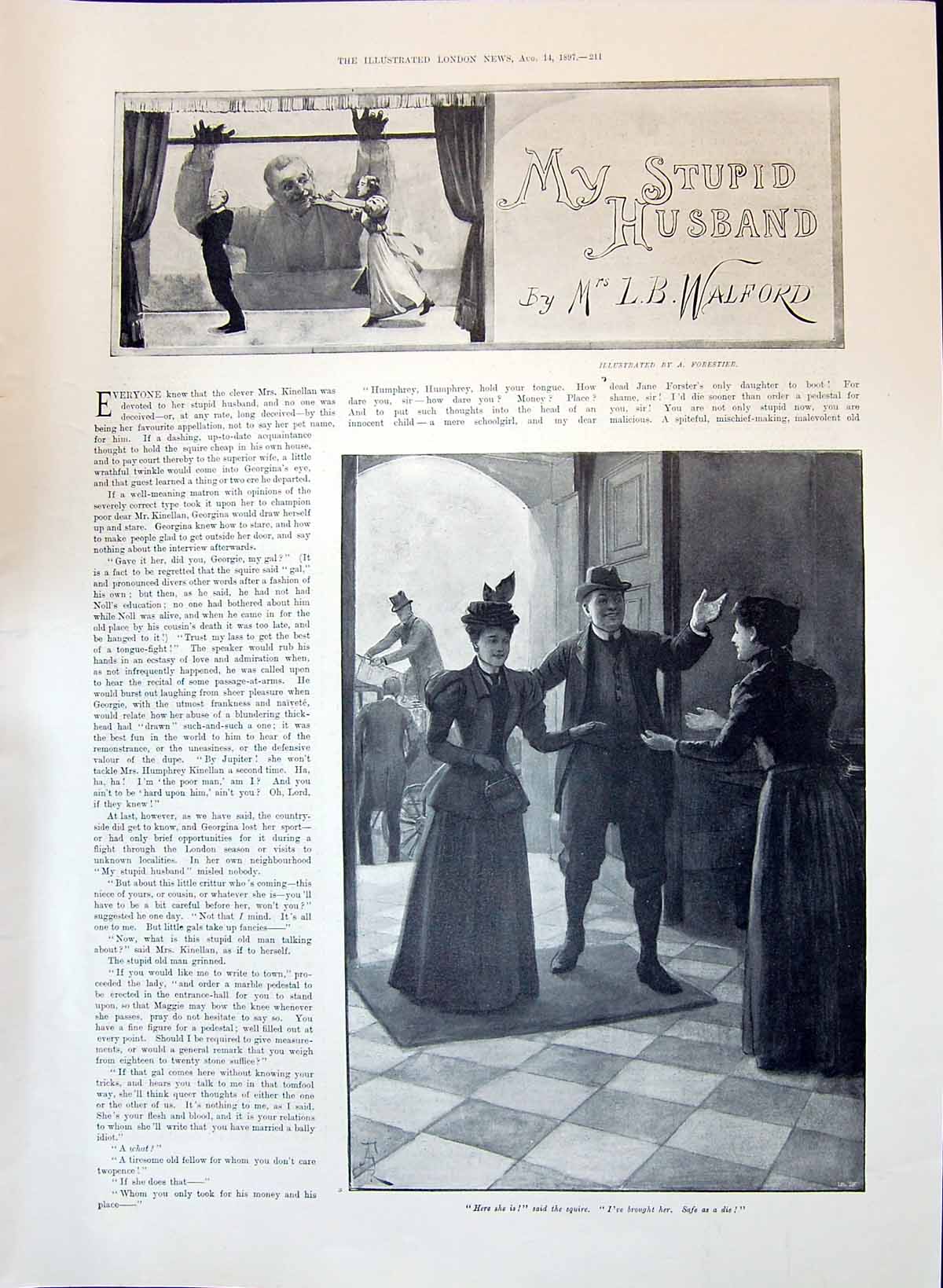 Antique Print 1897 Stupid Husband Walford Man Lady House Greeting Forestier