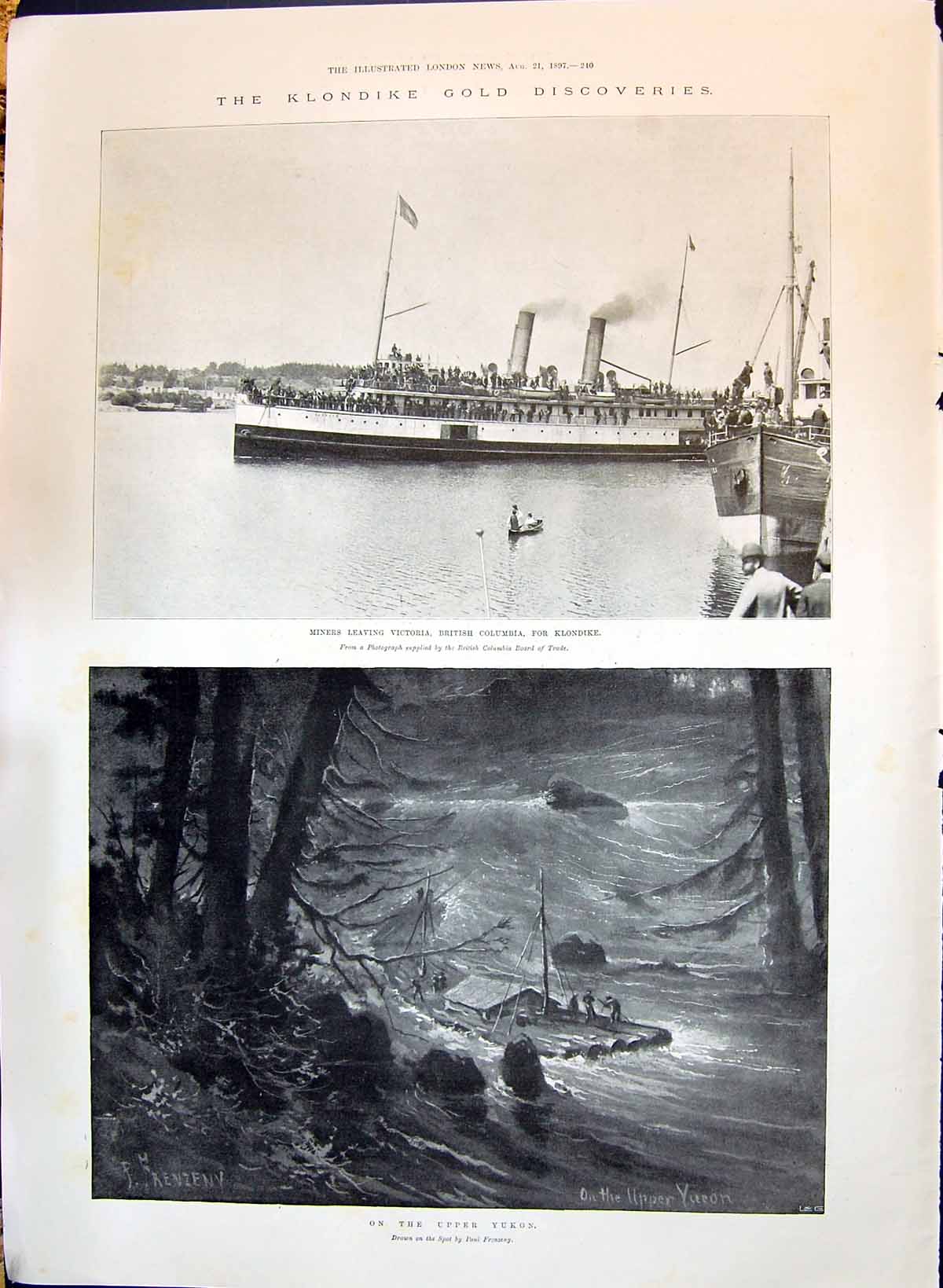 Antique Print 1897 Klondike GMiners Victoria Ship Yukon River German Empero