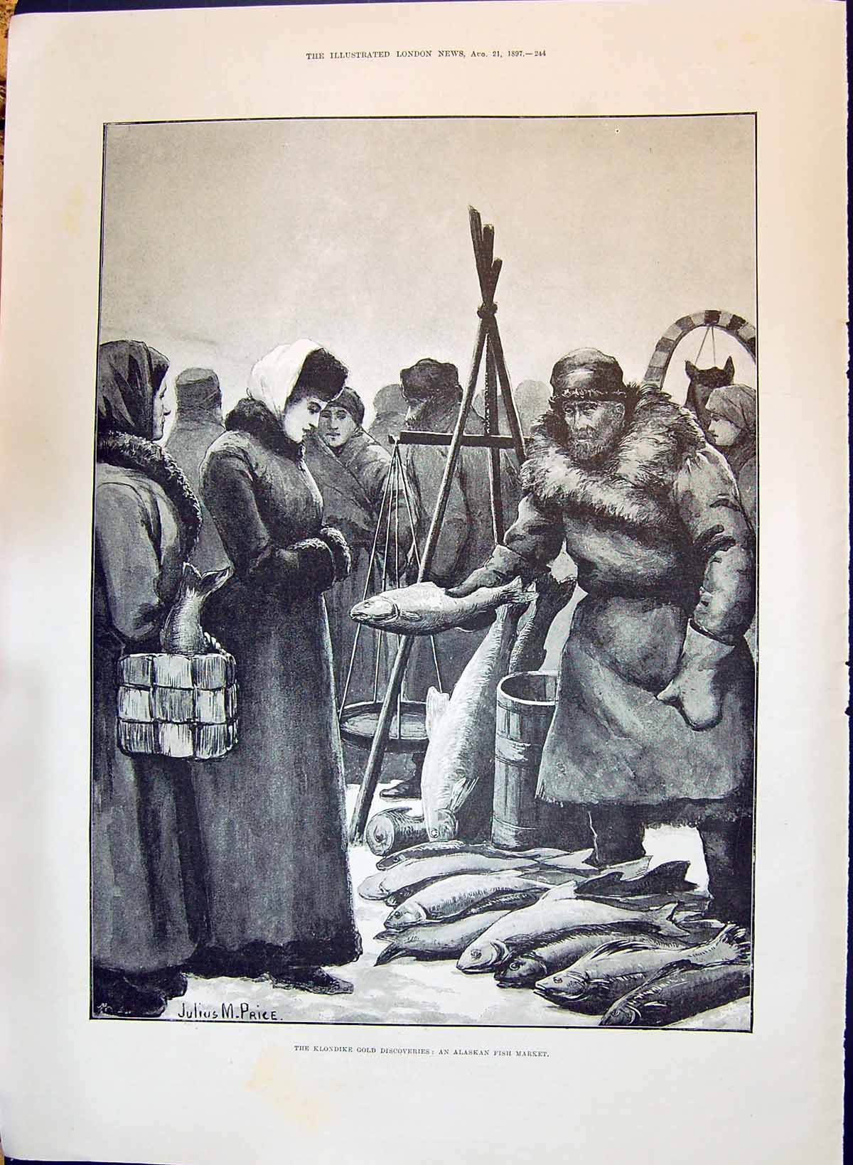 Antique Print 1897 Klondike GAlaskan Fish Market Duke Roxburghe Floors Cast
