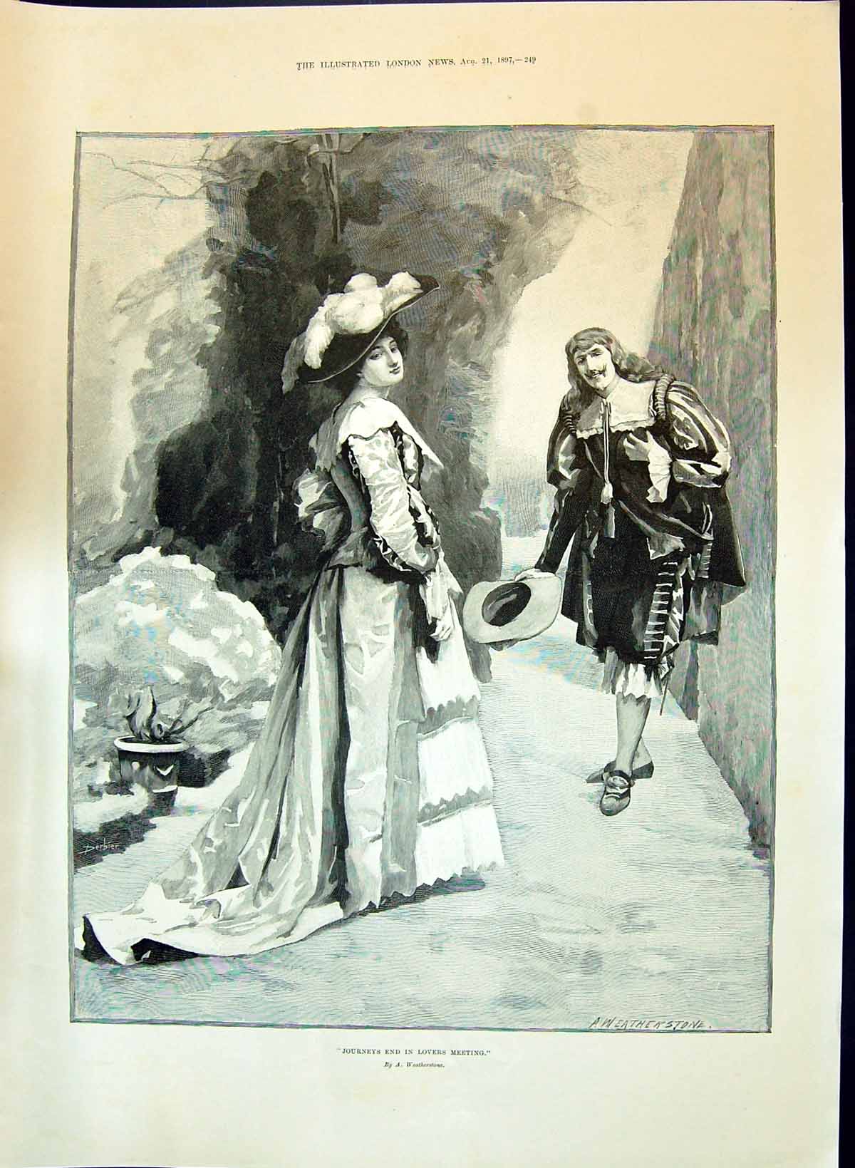 Old 1897 Lovers Meeting Romance Man Lady St. George'S Chapel Curfew W Victorian