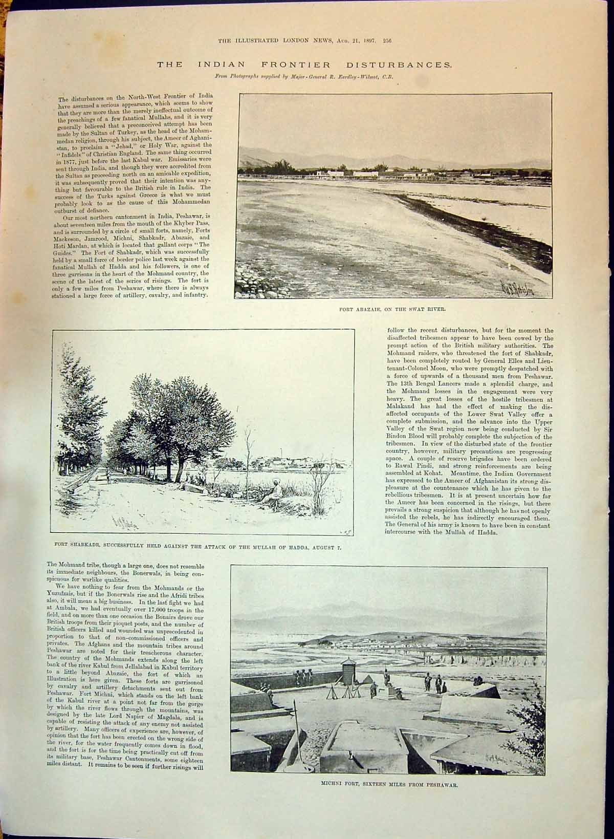 Old 1897 Indian Frontier Fort Abazaie Swat River Shabkadr Mullah Hadd Victorian