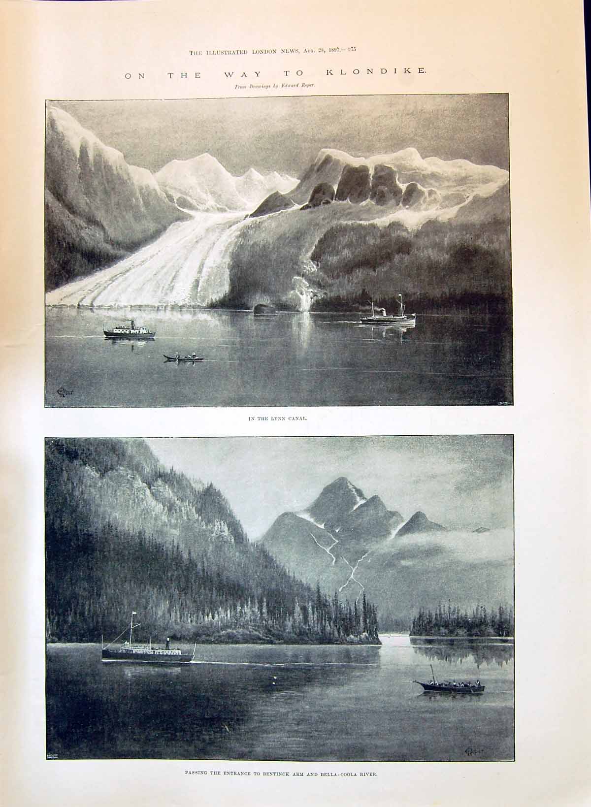 Old 1897 Lynn Canal River Boats Bentinck Arm Bella-Coola Dunne Palmer Victorian