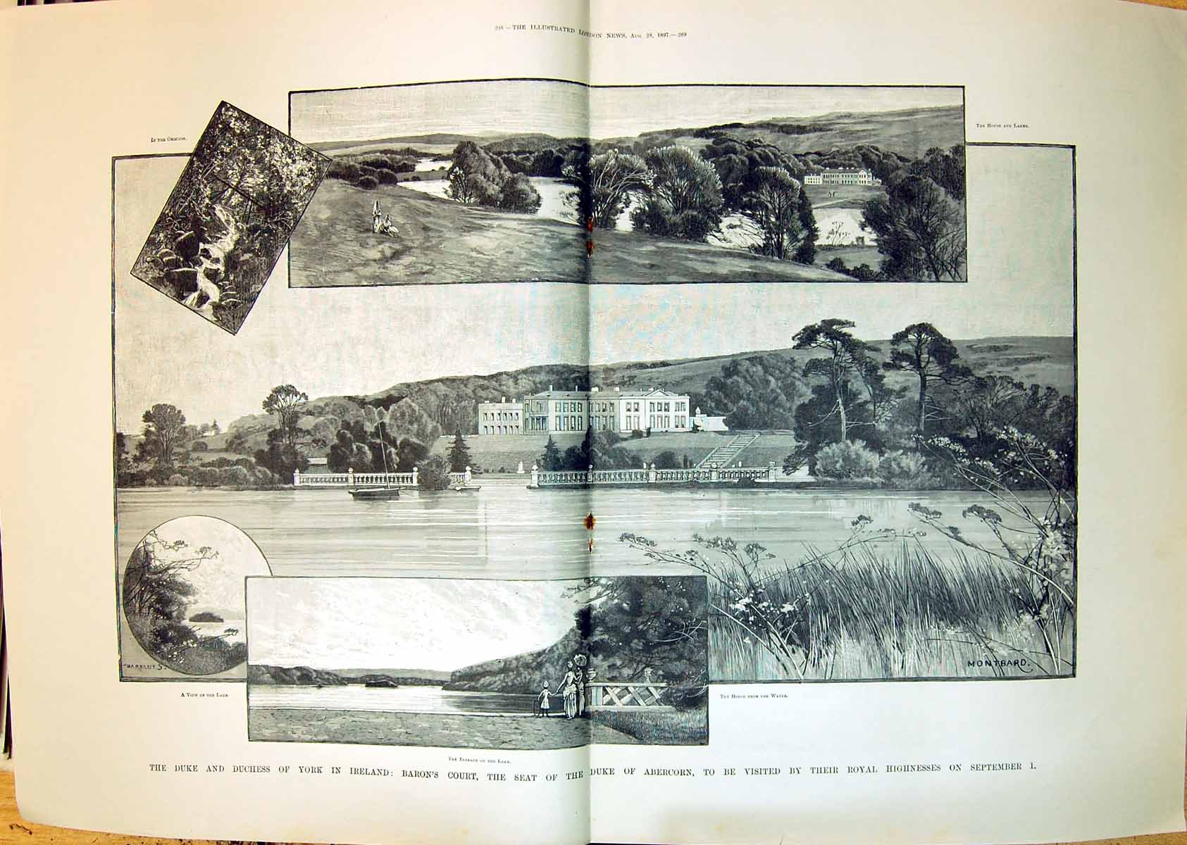 Old Print 1897 Ireland Baron'S Court Duke Abercorn House Lakes Montbard 19th